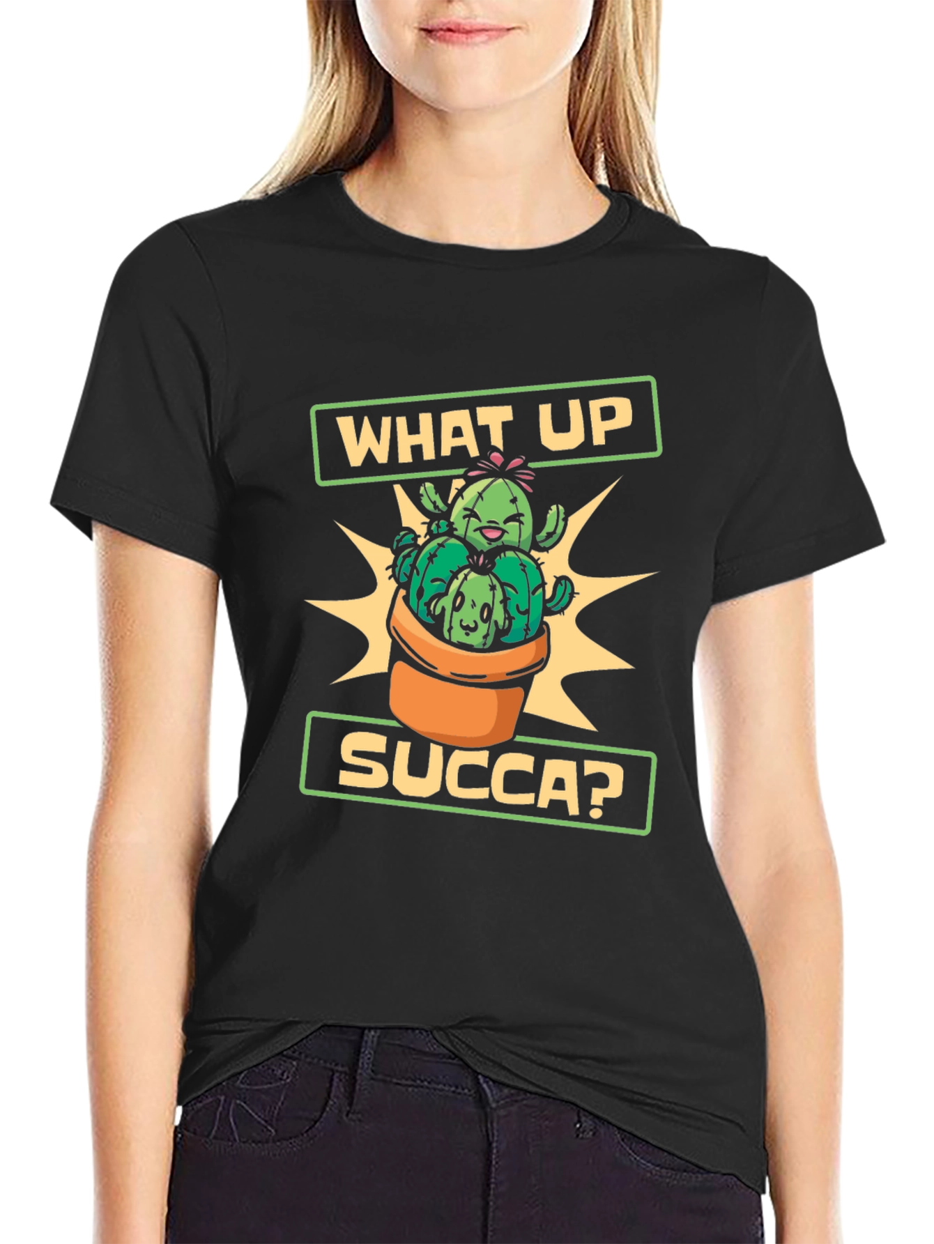 What Up Succa Cactus T-Shirt - Novelty Graphic Tee