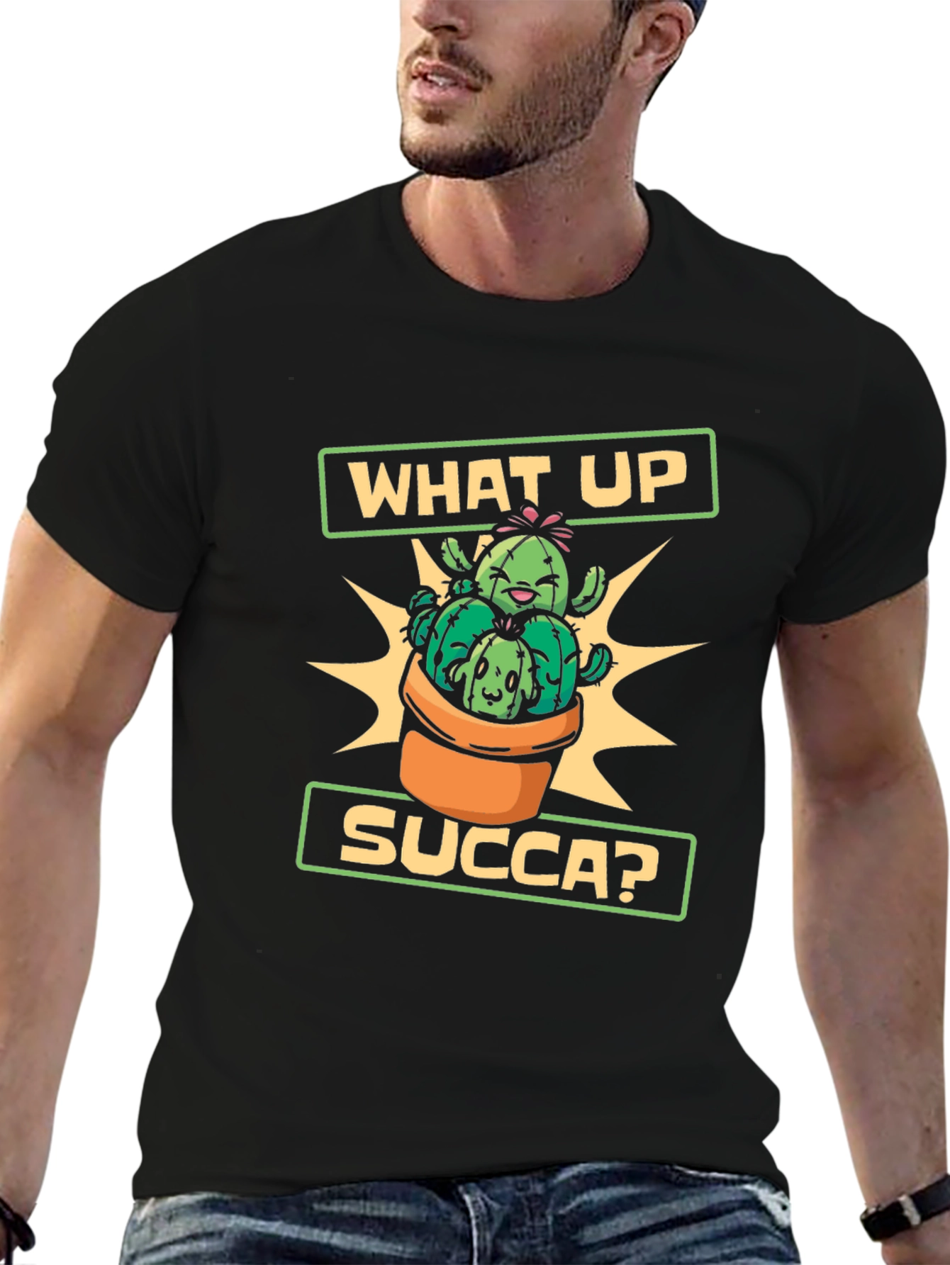 What Up Succa Cactus T-Shirt - Novelty Graphic Tee
