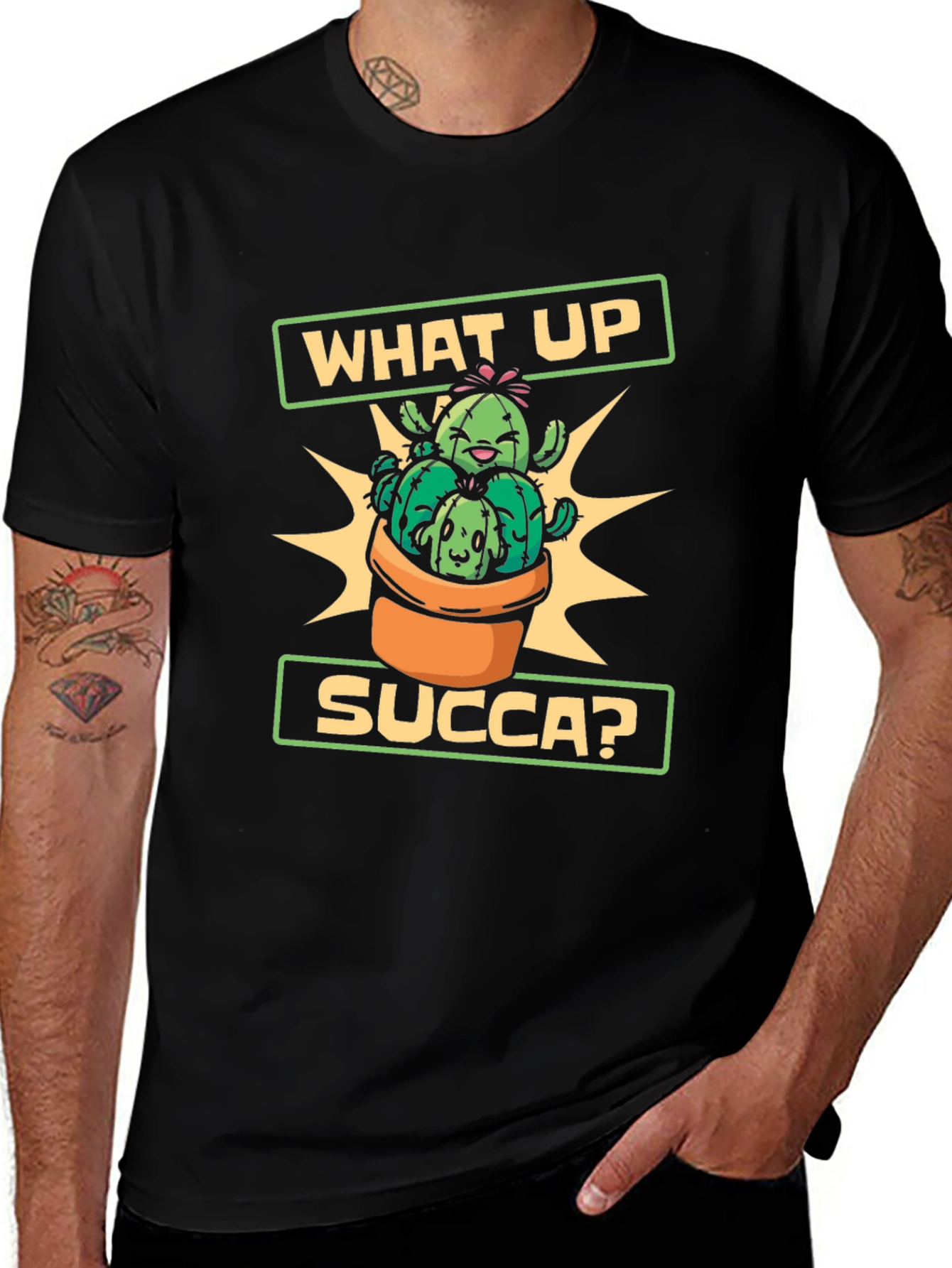 What Up Succa Cactus T-Shirt - Novelty Graphic Tee