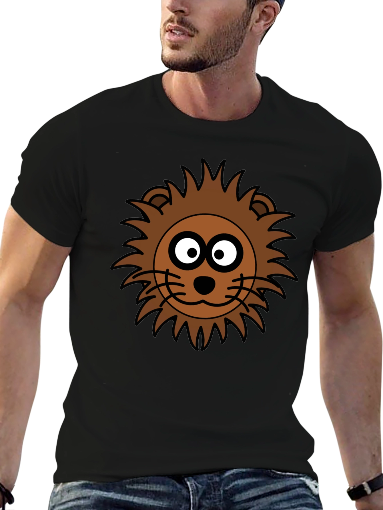 Cartoon Lion Graphic Black T-Shirt