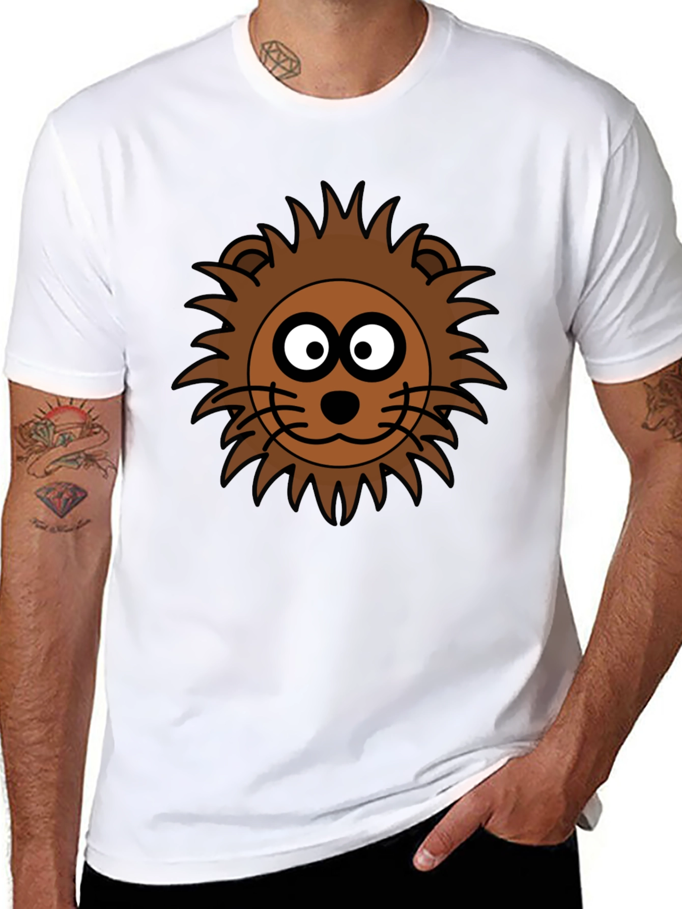 Cartoon Lion Graphic Black T-Shirt