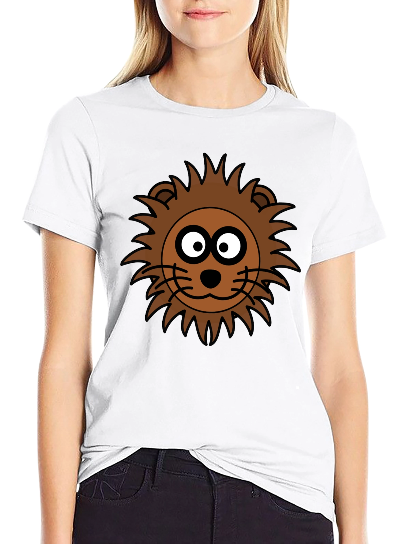Cartoon Lion Graphic Black T-Shirt