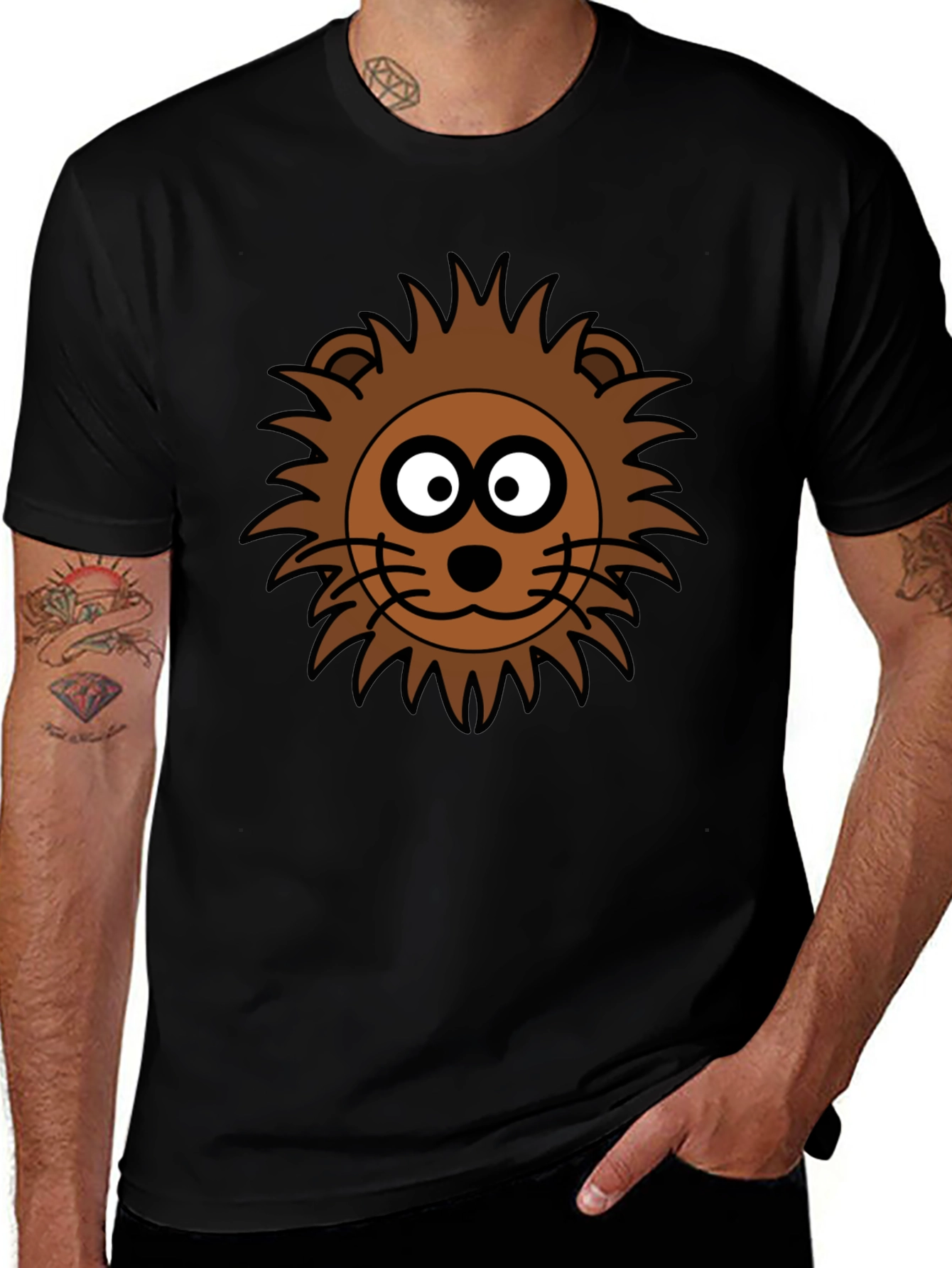 Cartoon Lion Graphic Black T-Shirt