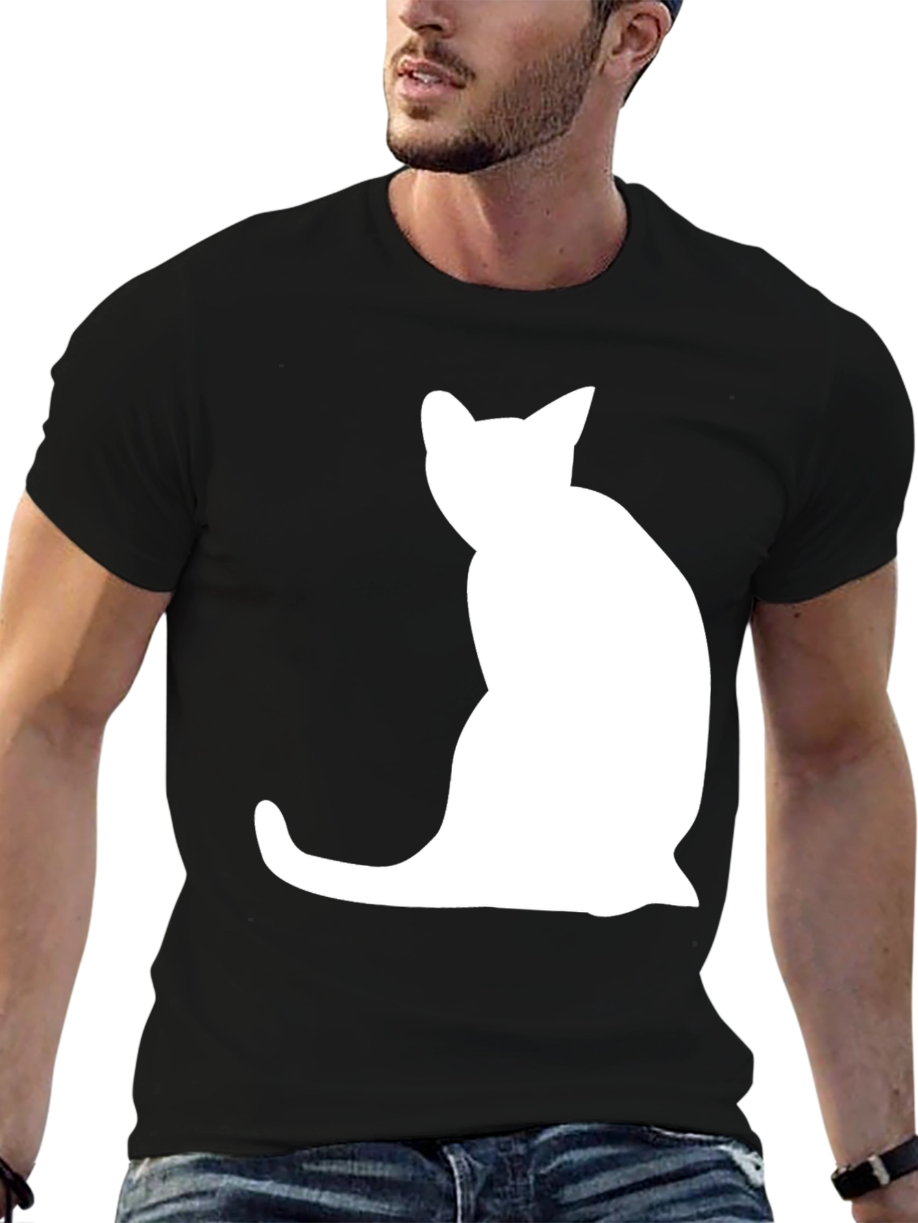 Cat Silhouette Graphic Tee - Cool Casual Style