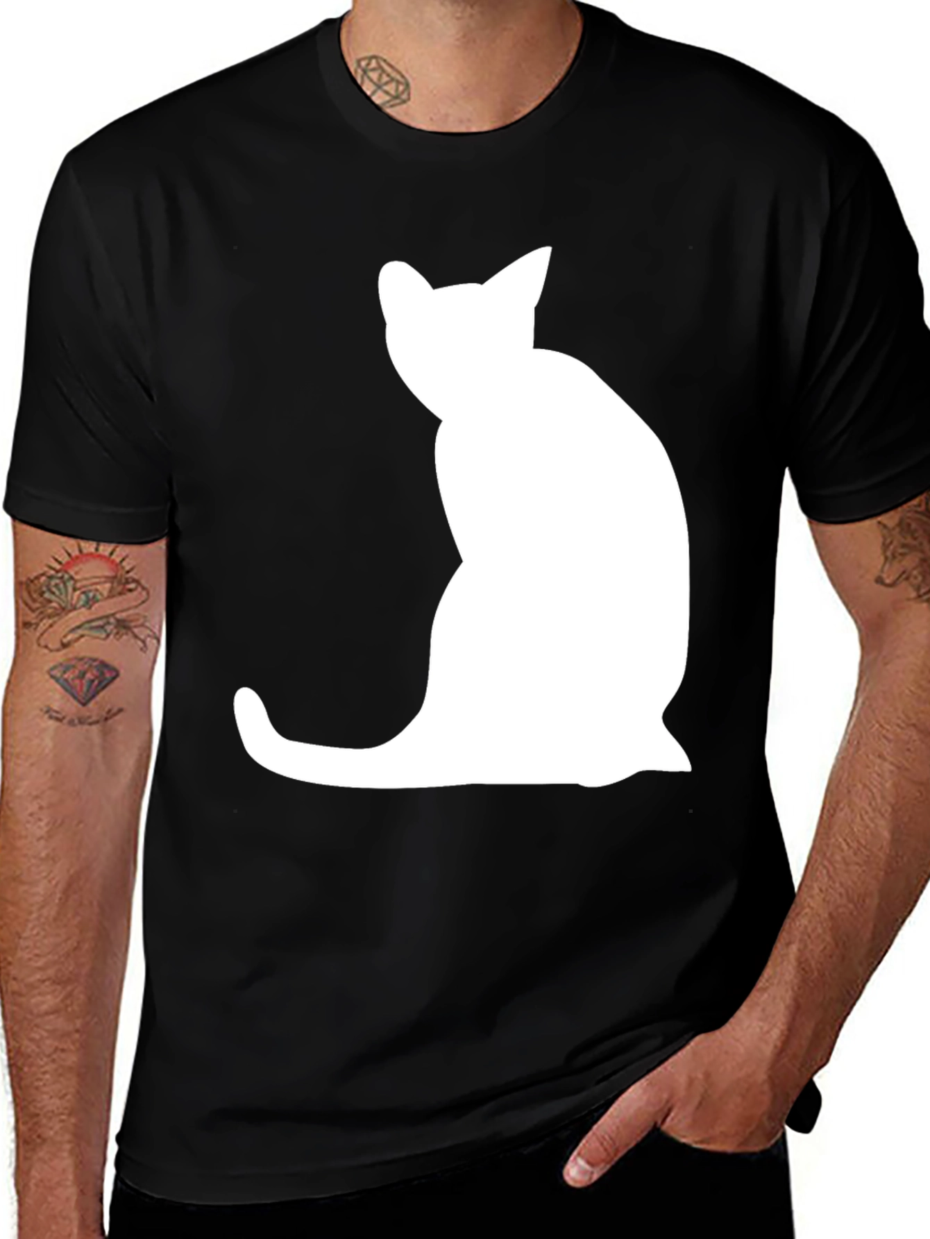 Cat Silhouette Graphic Tee - Cool Casual Style