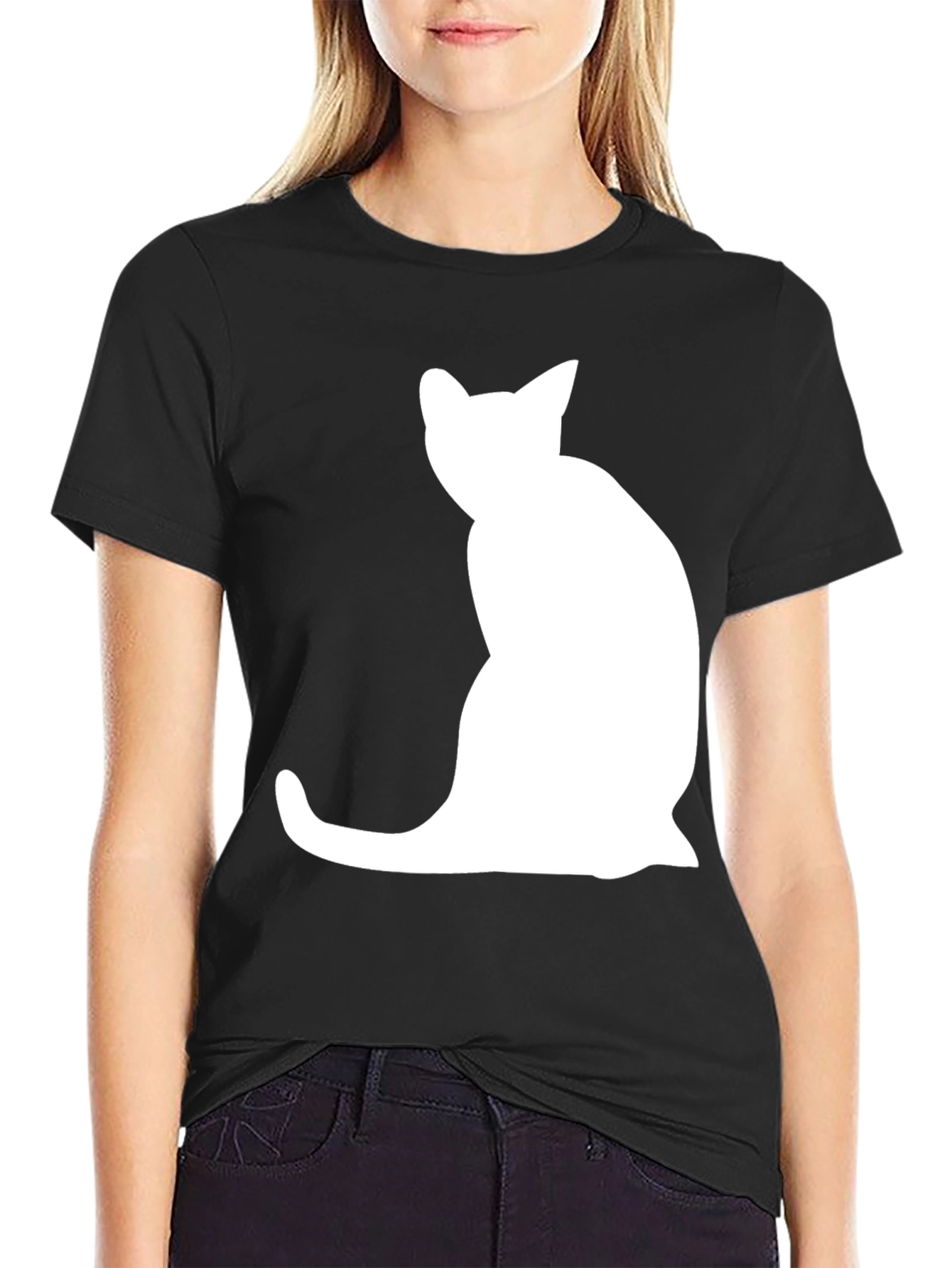 Cat Silhouette Graphic Tee - Cool Casual Style