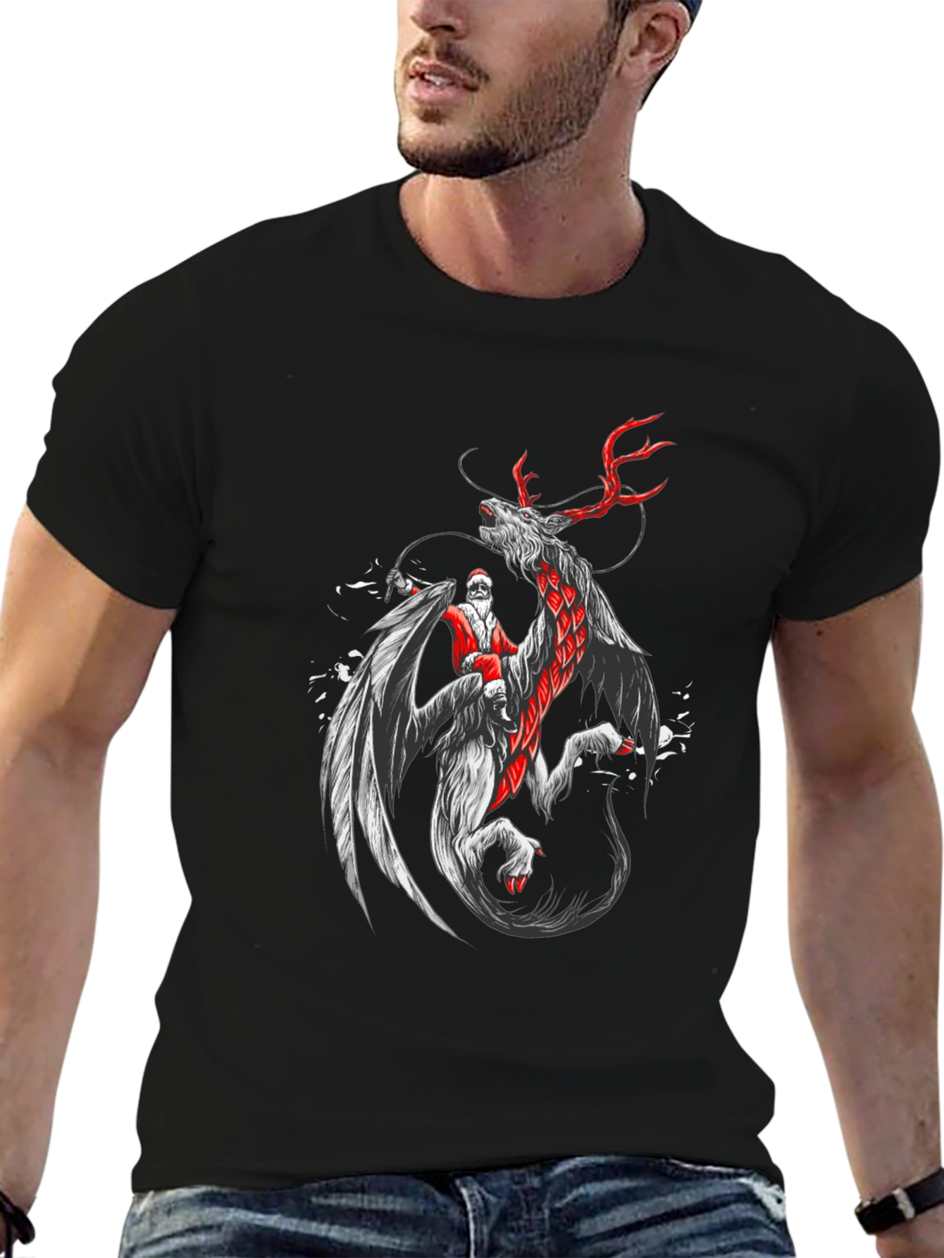 Santa Riding Dragon T-Shirt - Christmas Fantasy Tee