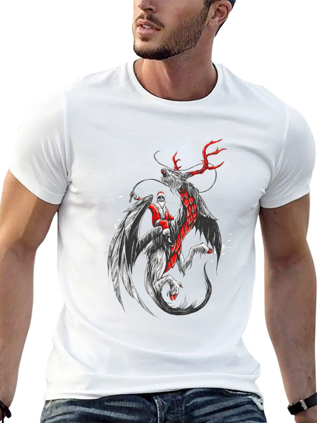 Santa Riding Dragon T-Shirt - Christmas Fantasy Tee