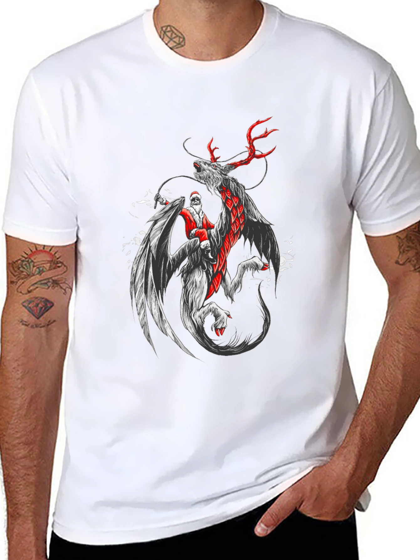 Santa Riding Dragon T-Shirt - Christmas Fantasy Tee