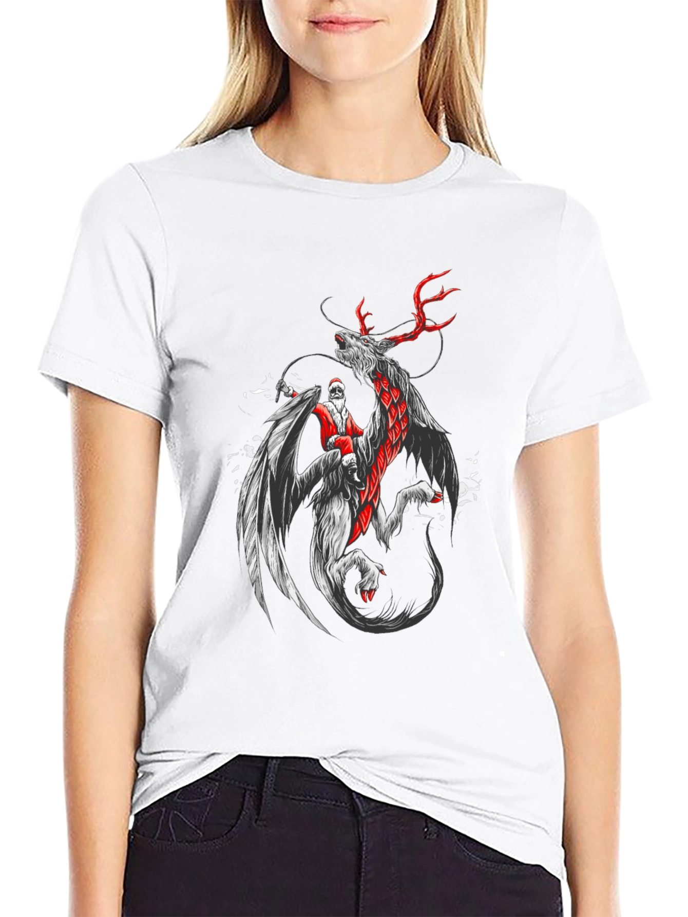 Santa Riding Dragon T-Shirt - Christmas Fantasy Tee