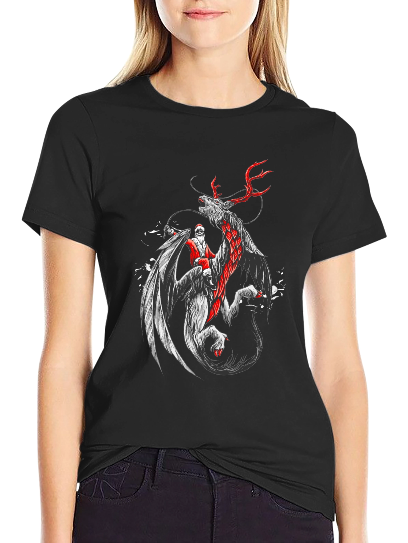Santa Riding Dragon T-Shirt - Christmas Fantasy Tee