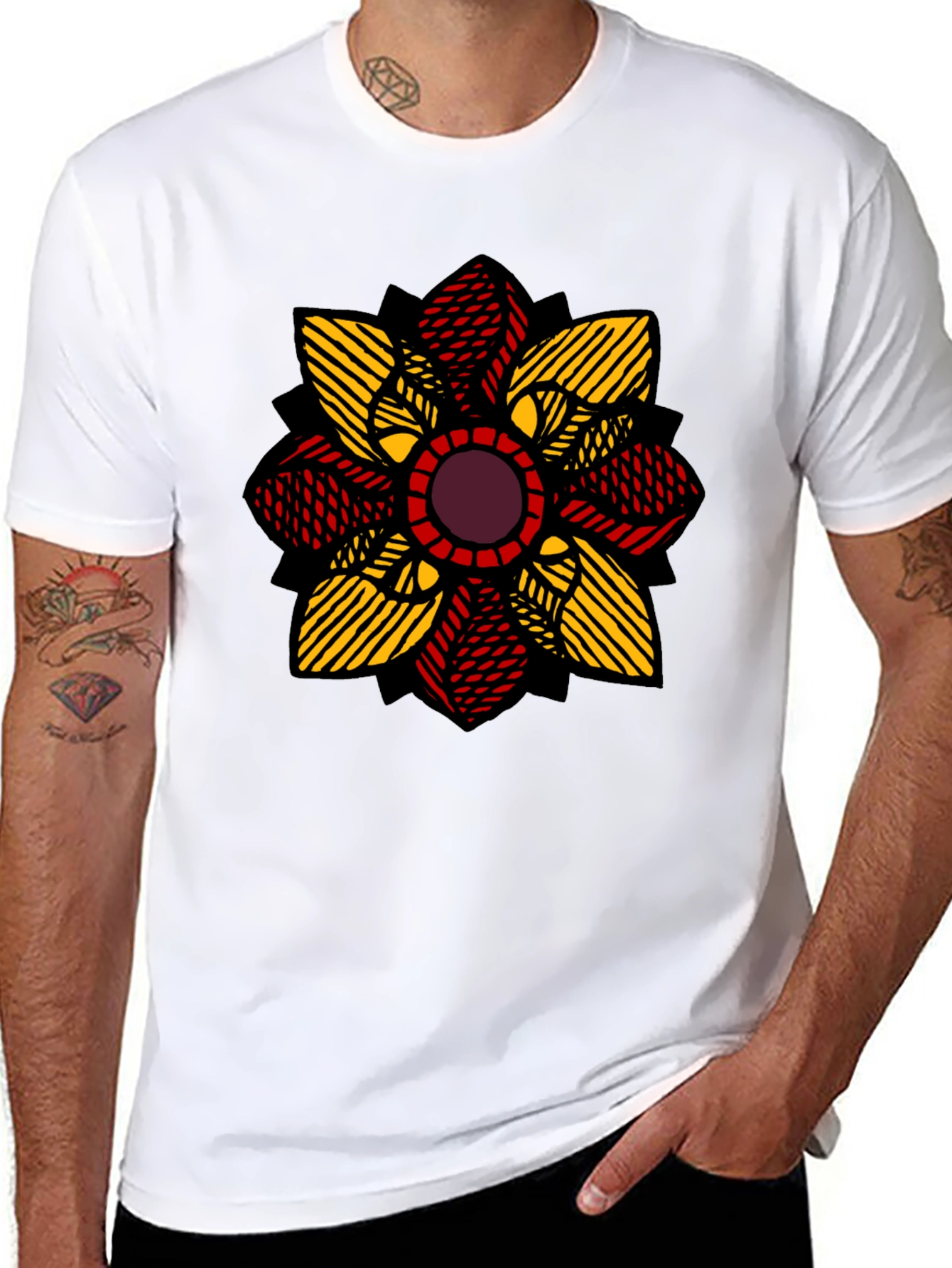 Geometric Flower Graphic T-Shirt - Stylish Mens Tee