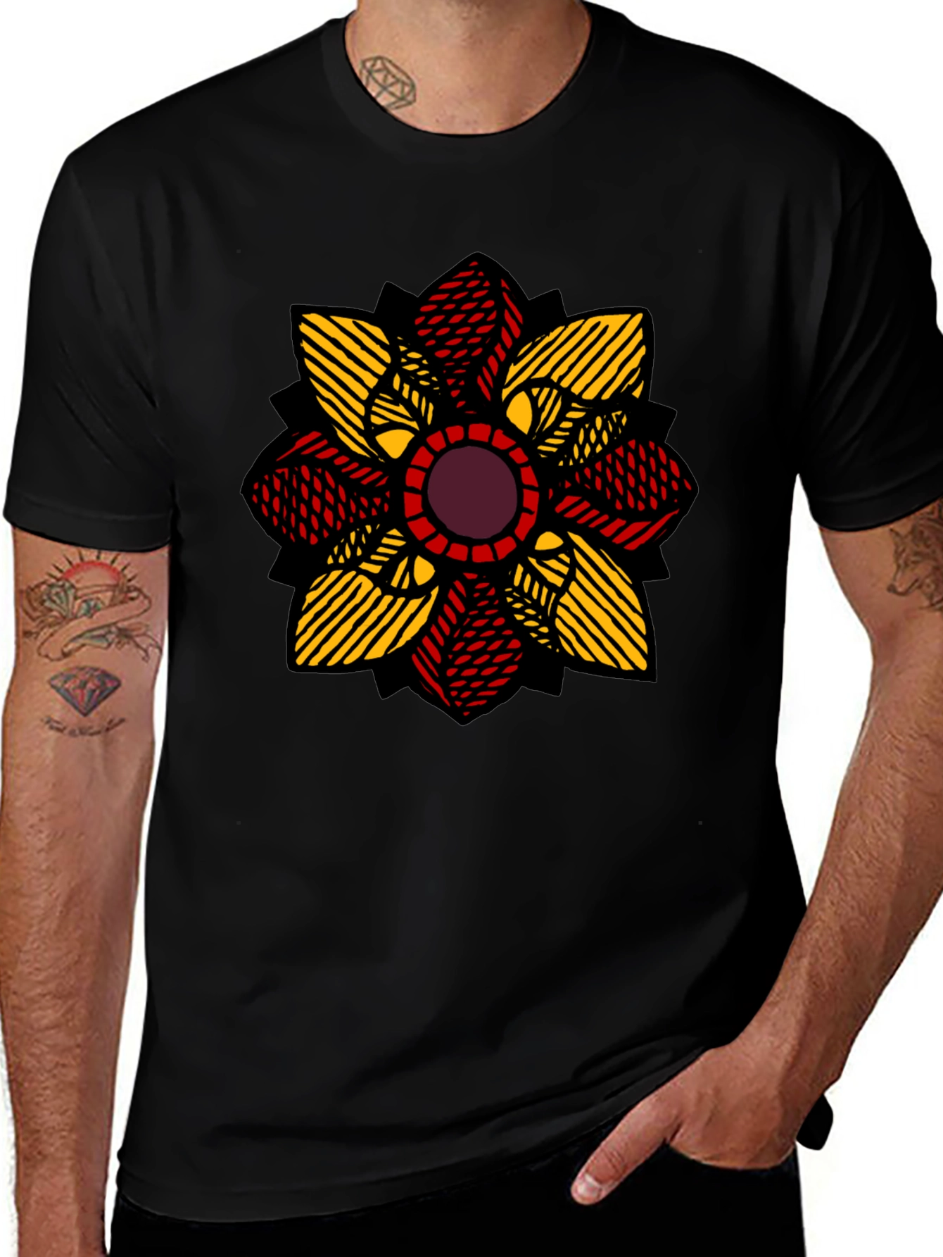 Geometric Flower Graphic T-Shirt - Stylish Mens Tee