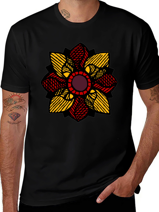 Geometric Flower Graphic T-Shirt - Stylish Mens Tee