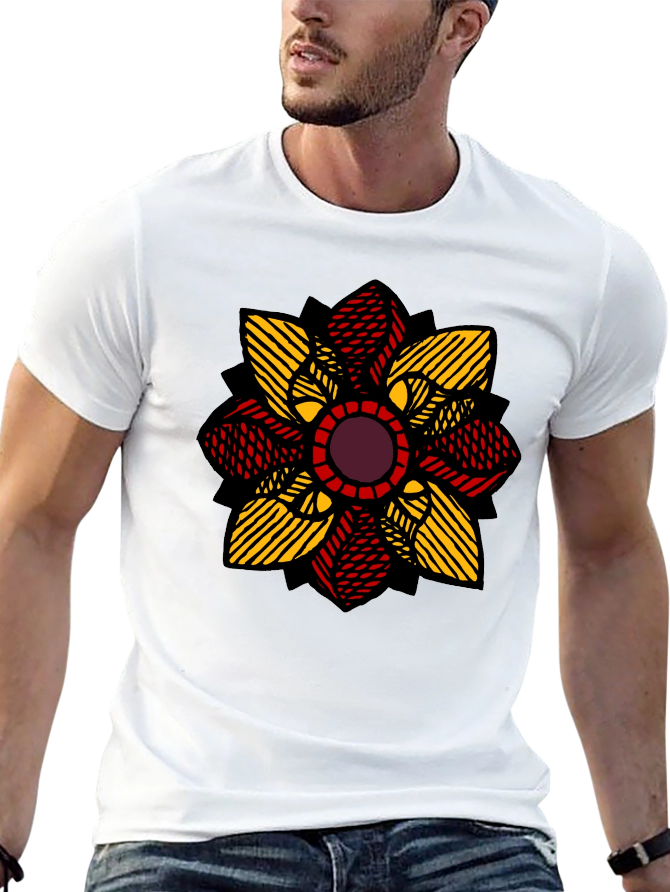Geometric Flower Graphic T-Shirt - Stylish Mens Tee