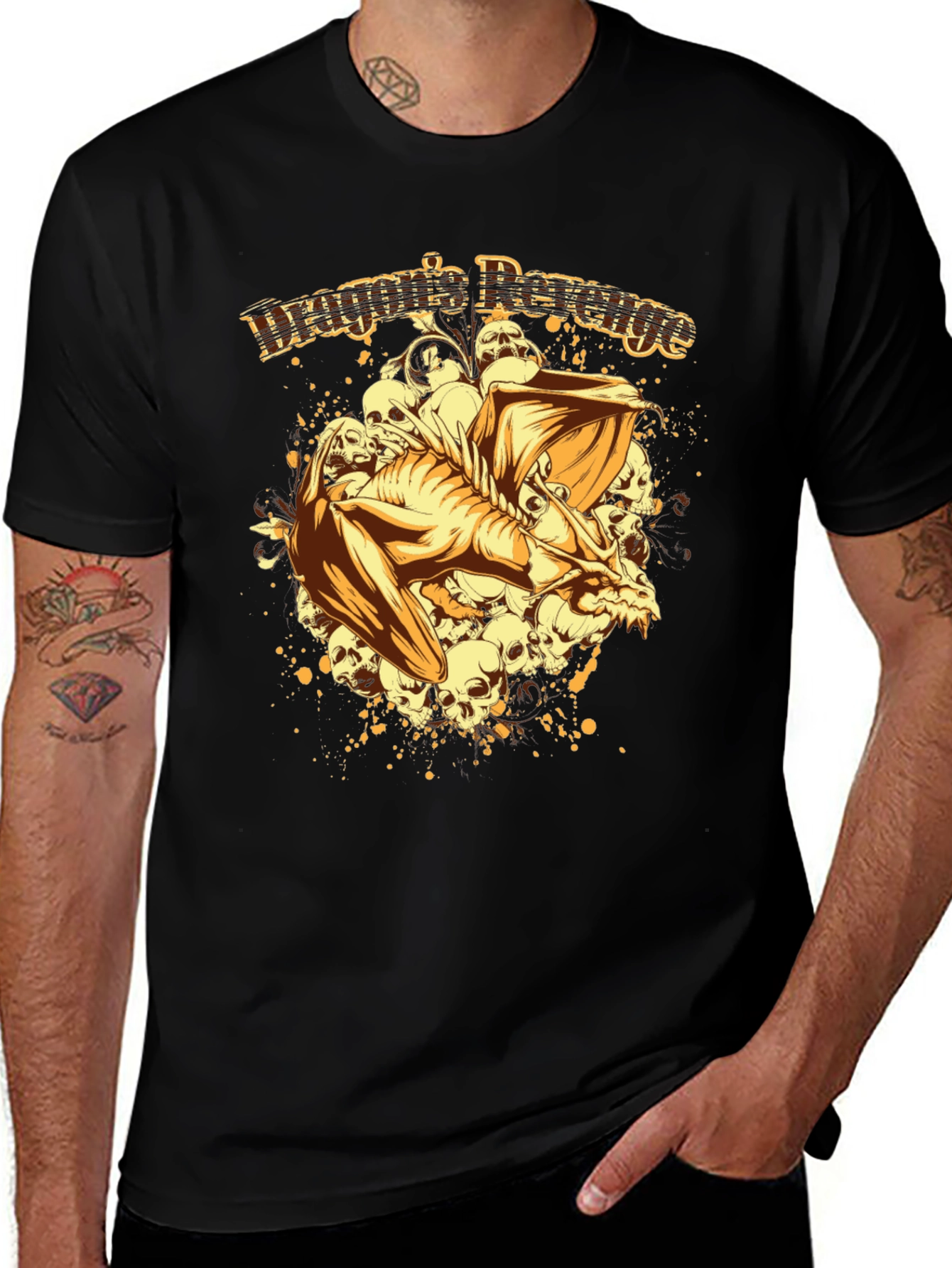 Dragons Revenge Graphic Print Black T-Shirt