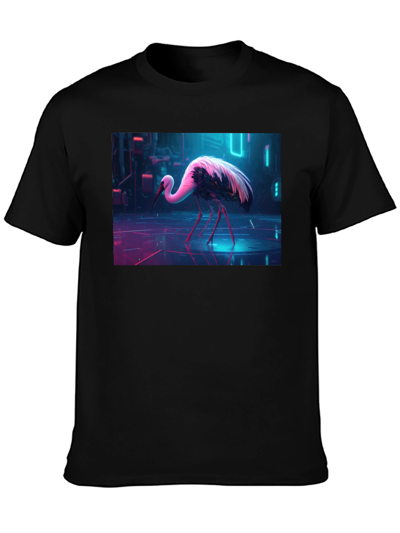 Cyberpunk Stork Graphic T-Shirt - Black