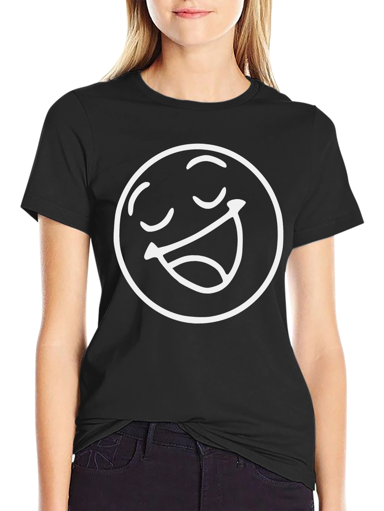 Smiley Face Graphic Tee - Relaxed Fit Black T-Shirt
