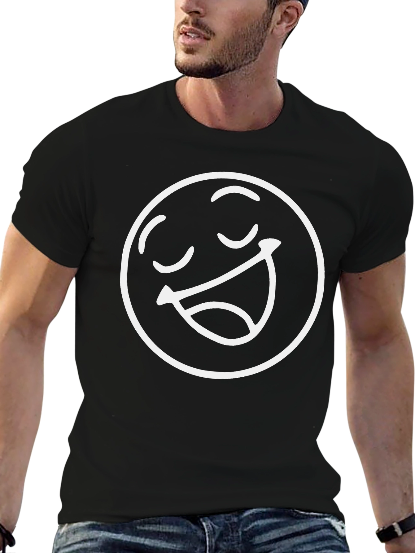 Smiley Face Graphic Tee - Relaxed Fit Black T-Shirt