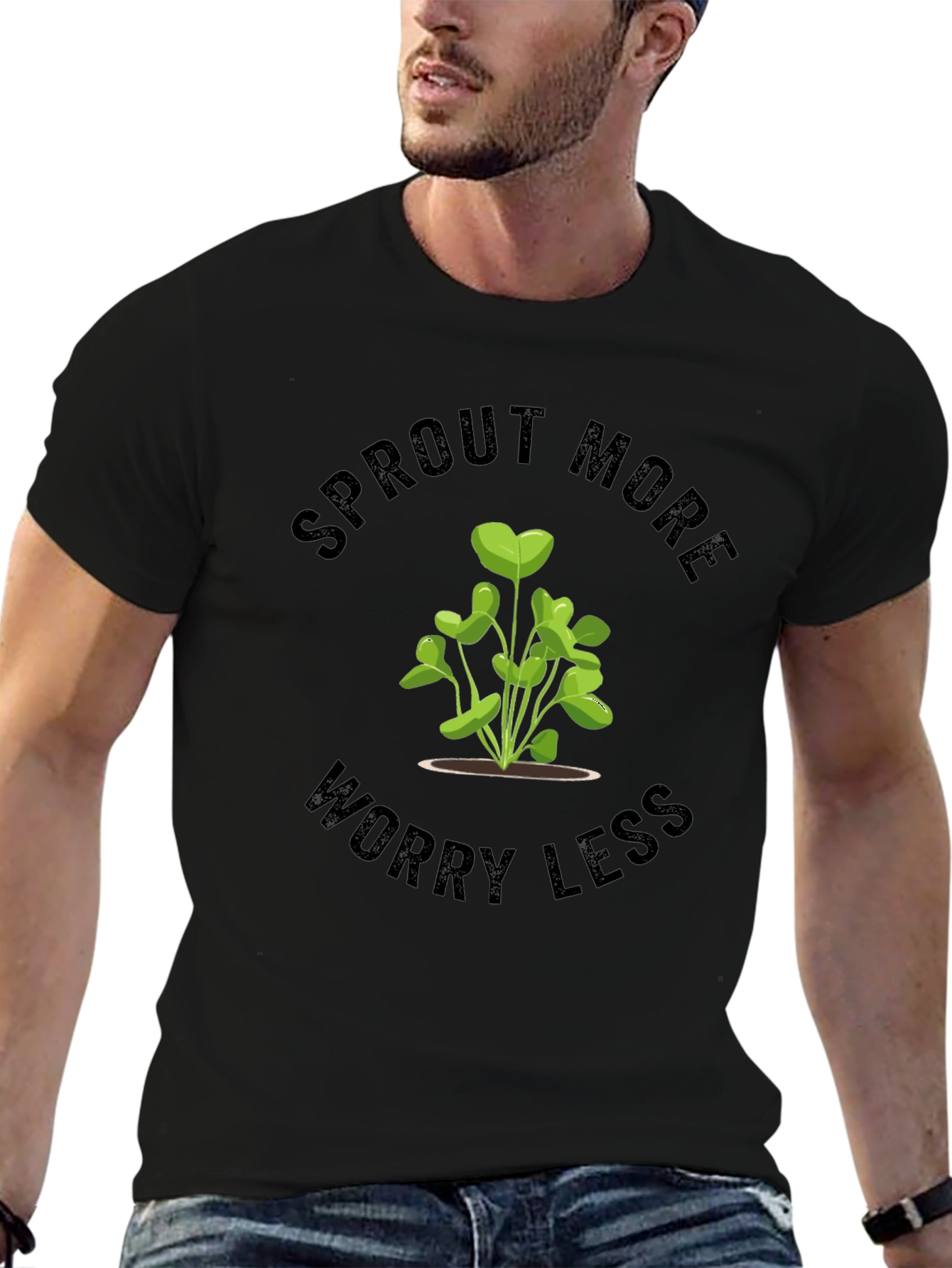 Sprout More Worry Less Black T-Shirt