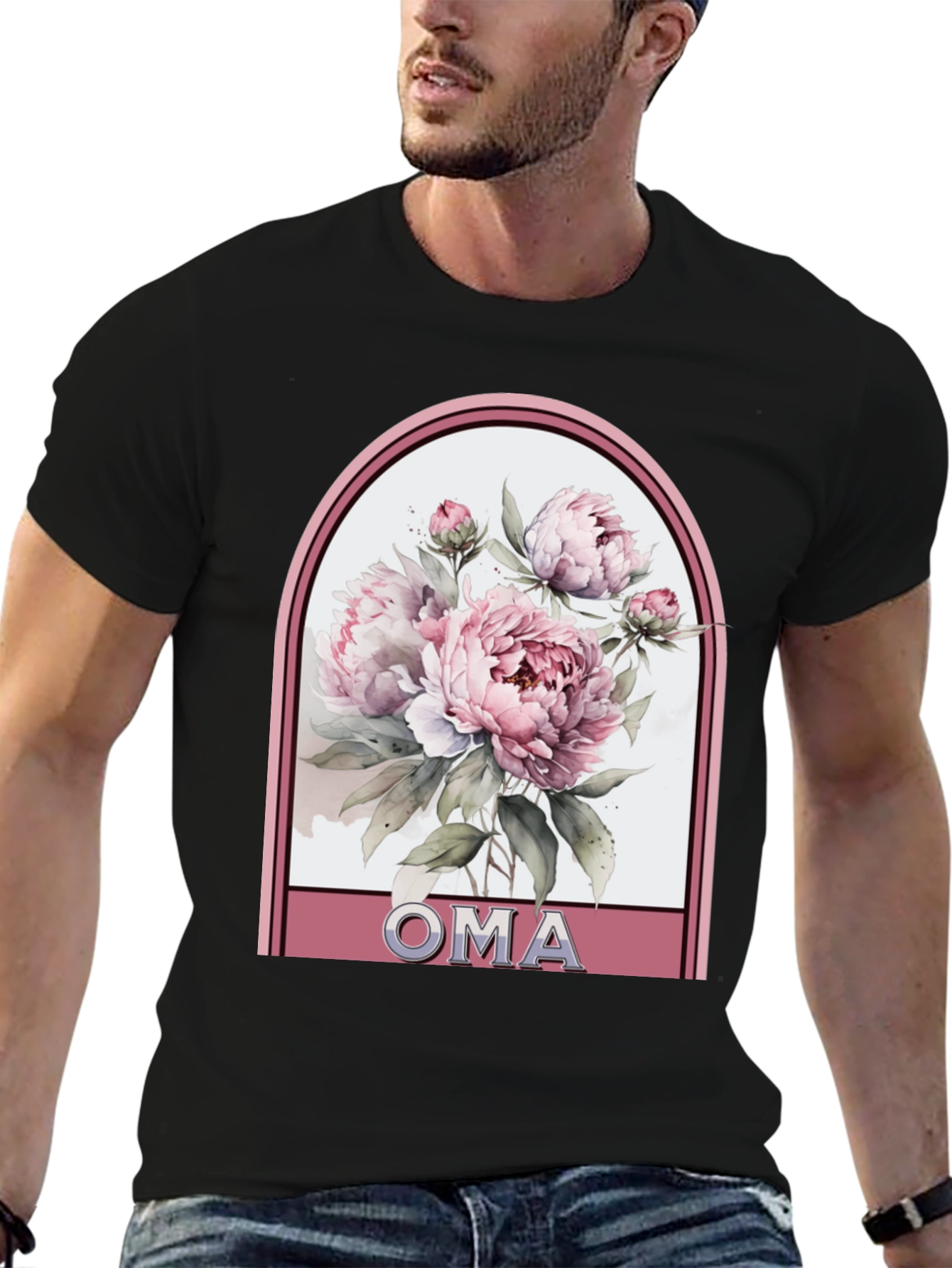 Floral Oma T-Shirt - Black