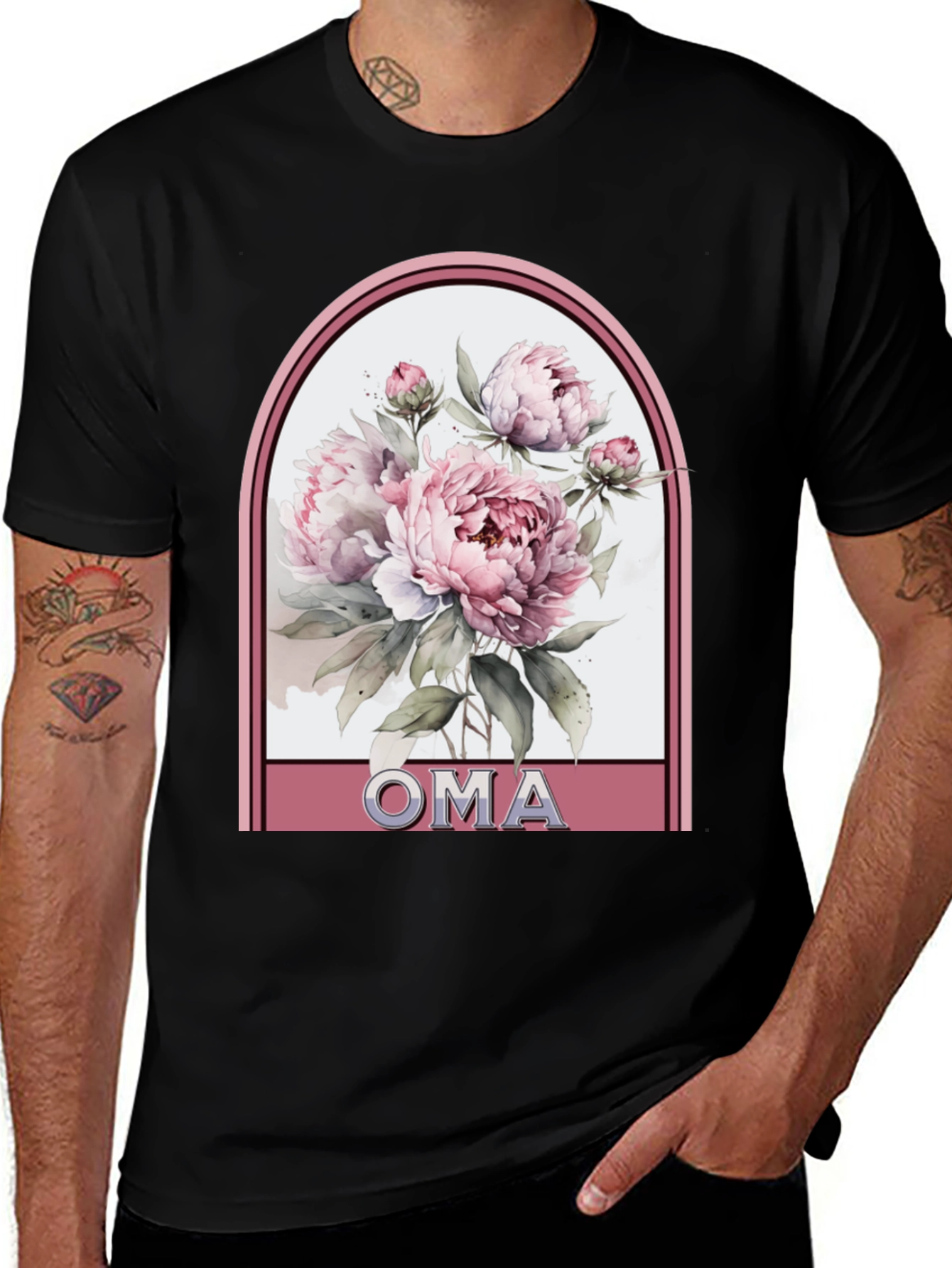 Floral Oma T-Shirt - Black