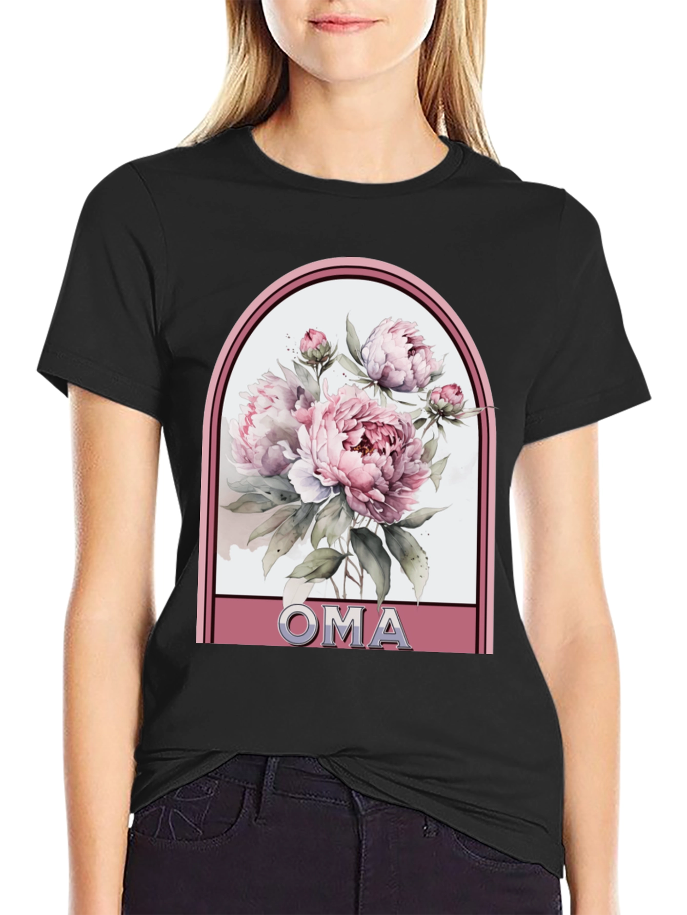 Floral Oma T-Shirt - Black