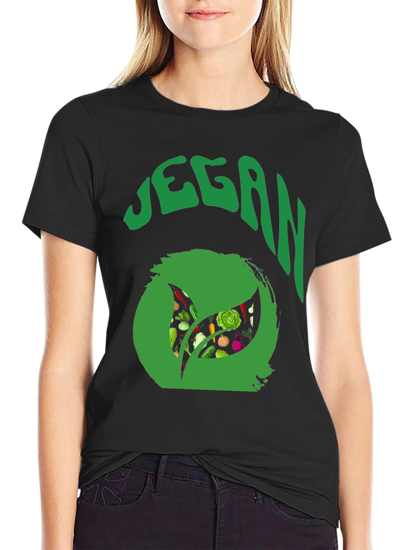 Vegan T-Shirt - Green Leaf Design