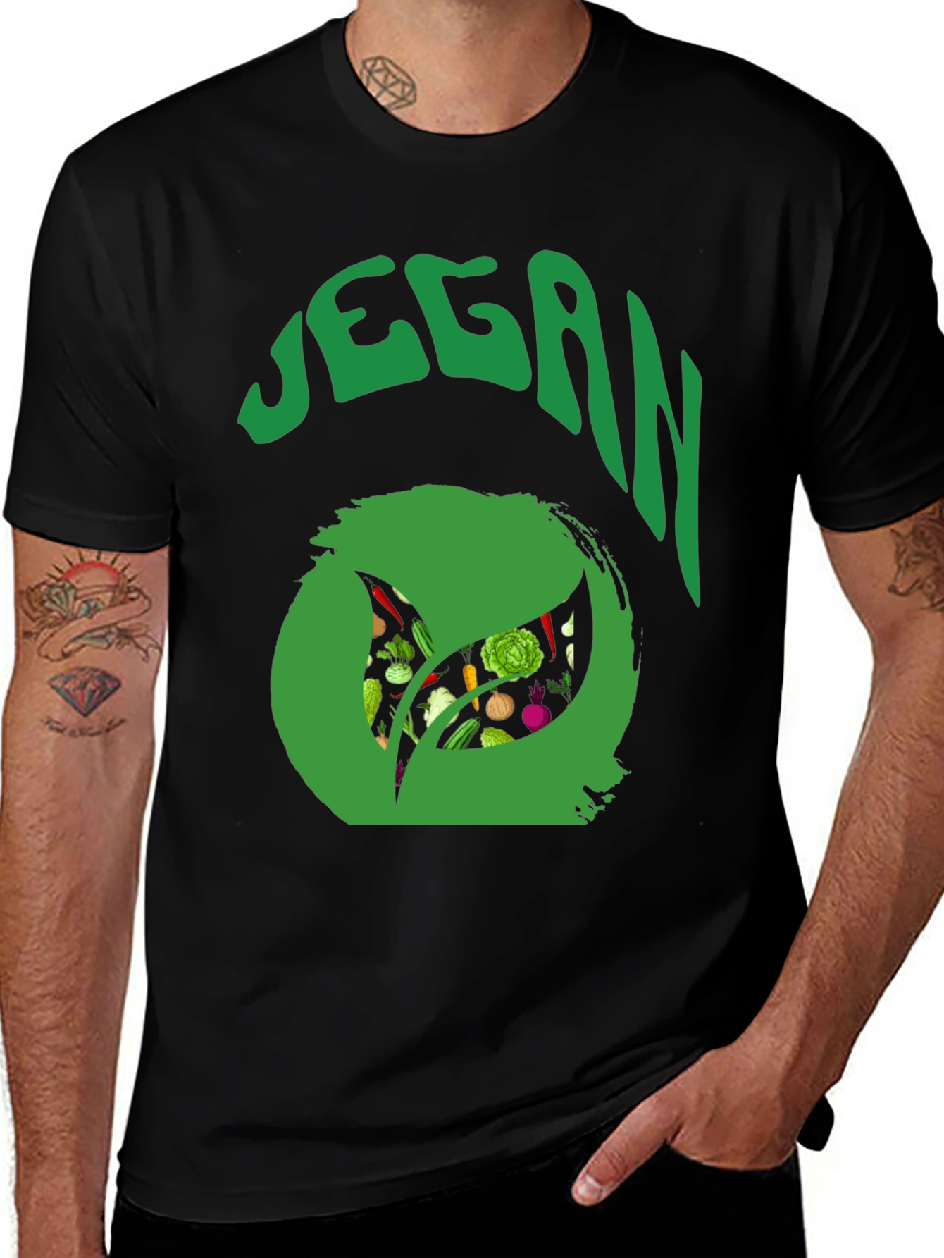 Vegan T-Shirt - Green Leaf Design