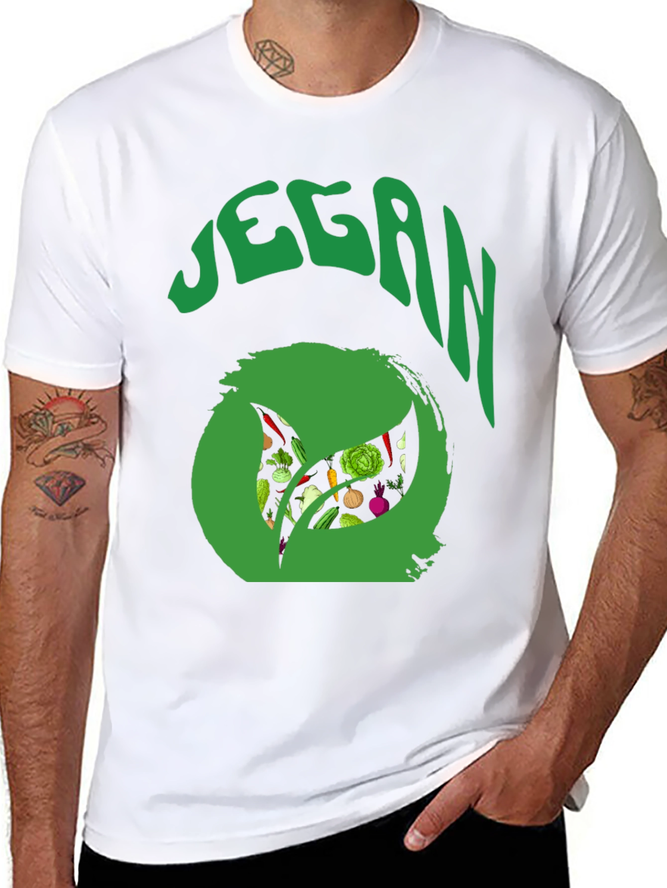 Vegan T-Shirt - Green Leaf Design