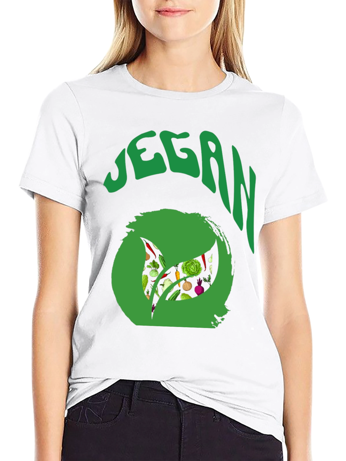 Vegan T-Shirt - Green Leaf Design
