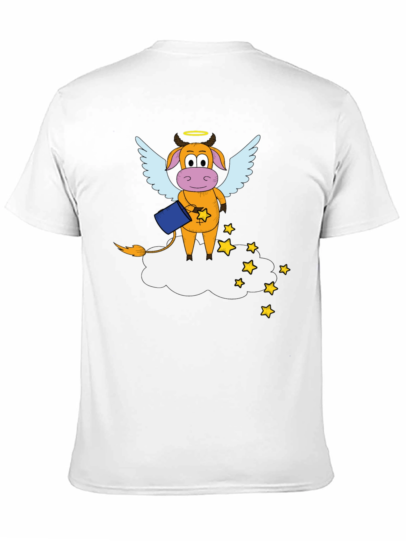 Whimsical Cow Angel Graphic Tee - Black Cotton Blend