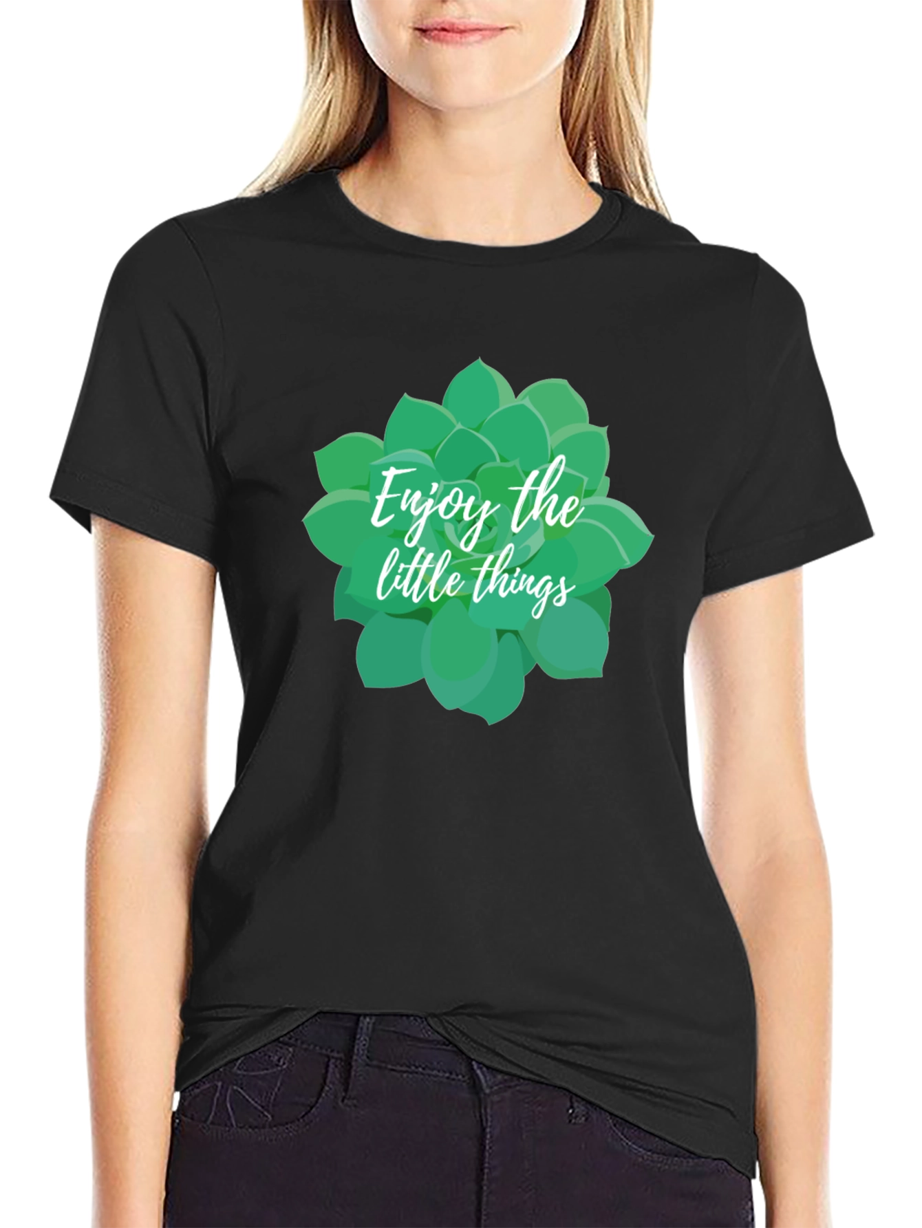 Enjoy The Little Things Succulent Tee - Black