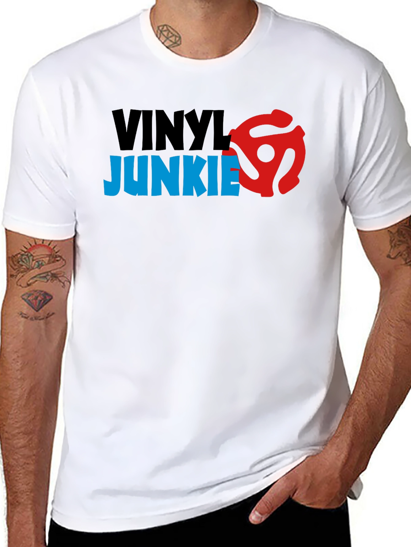 Vinyl Junkie Graphic T-Shirt - Retro Music Lover Tee