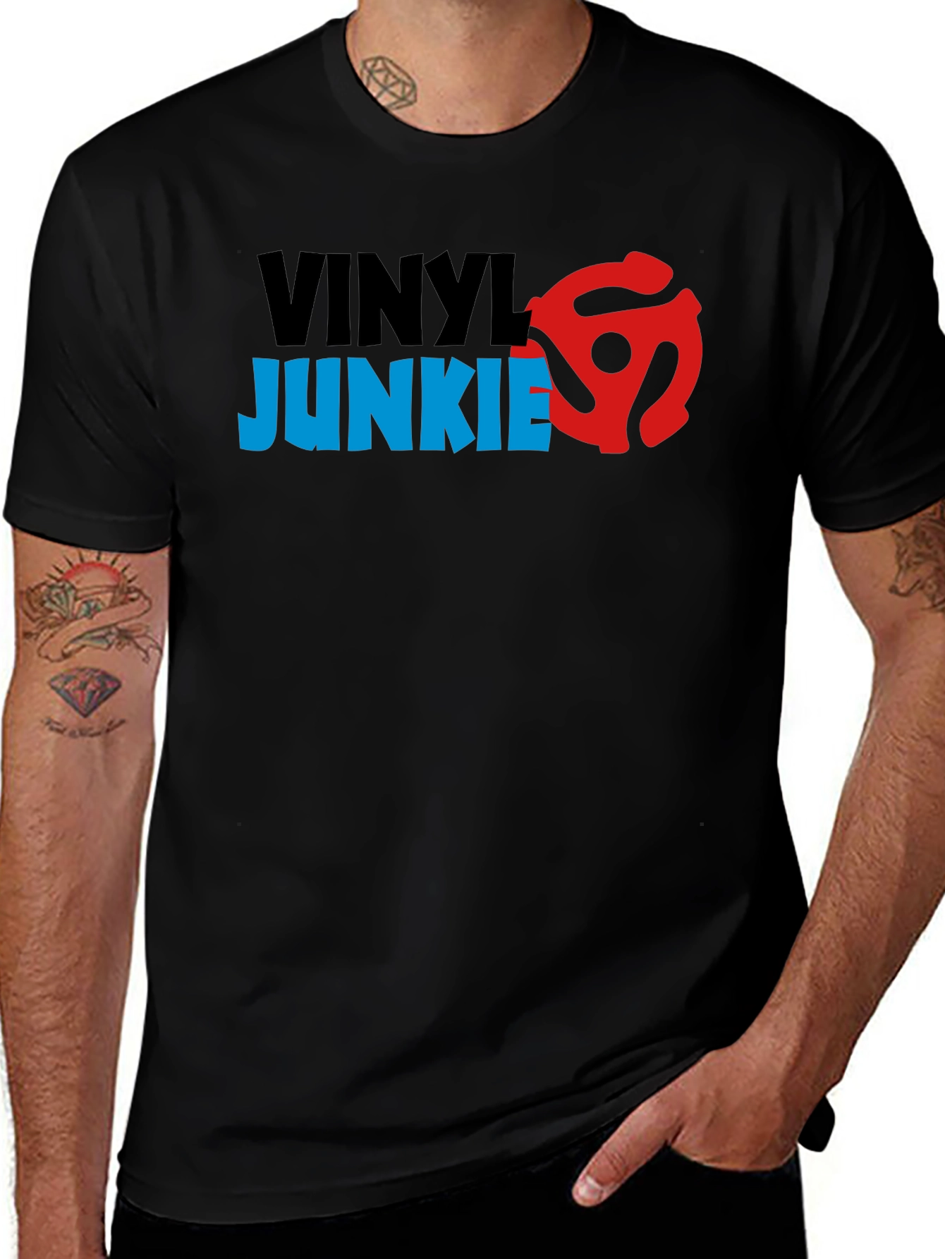 Vinyl Junkie Graphic T-Shirt - Retro Music Lover Tee