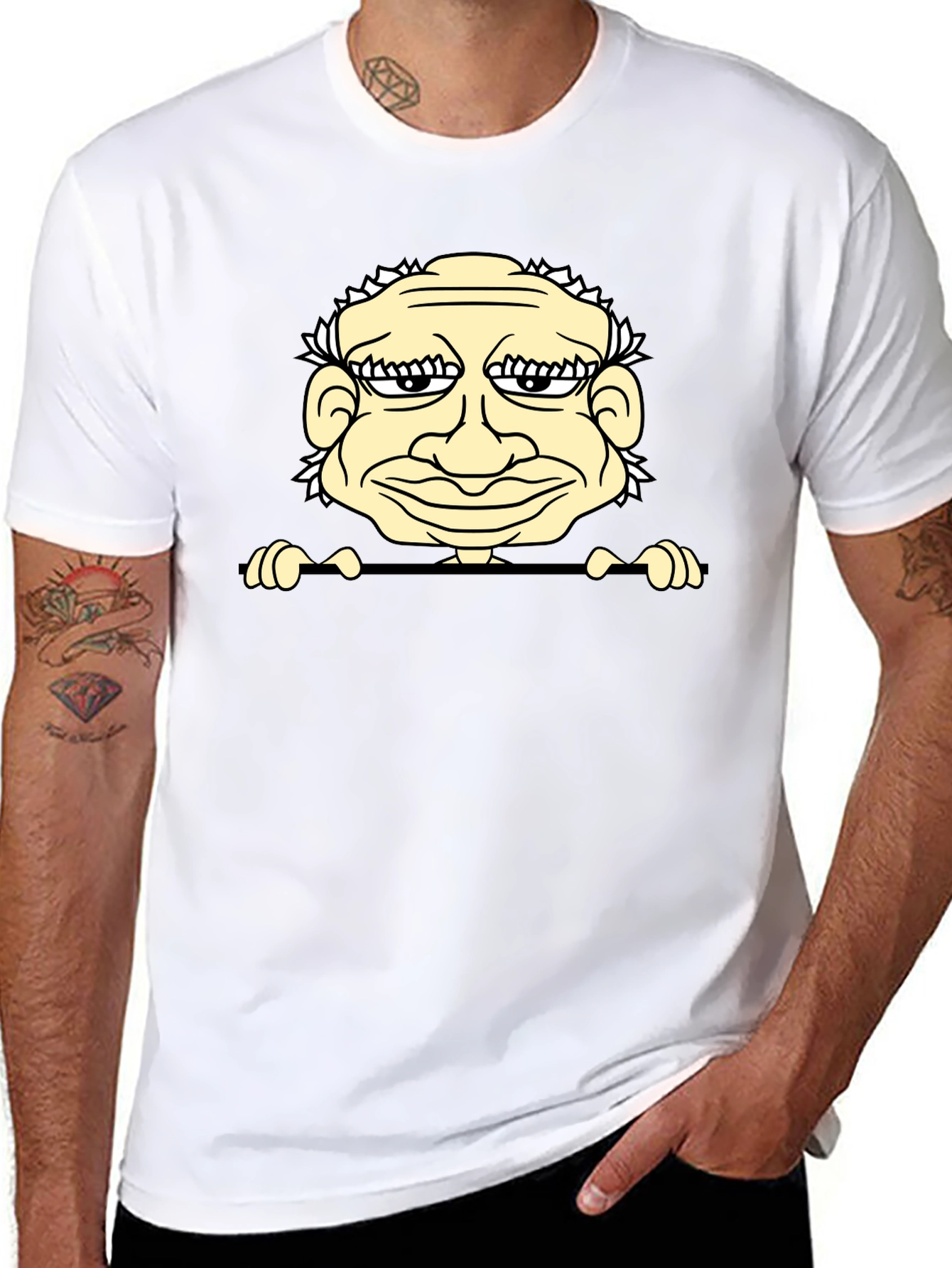 Funny Grandpa Cartoon Graphic Tee - Black