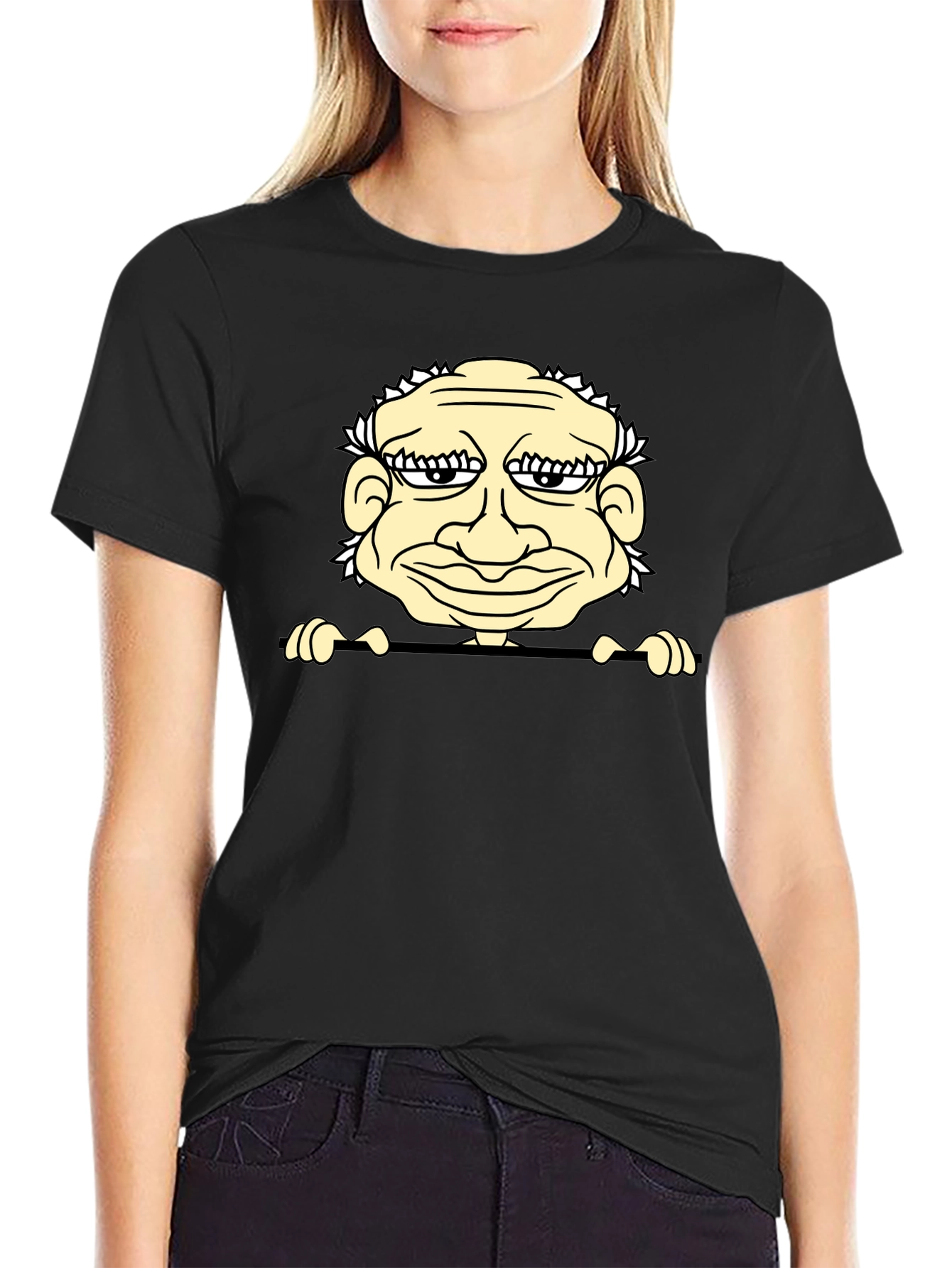 Funny Grandpa Cartoon Graphic Tee - Black
