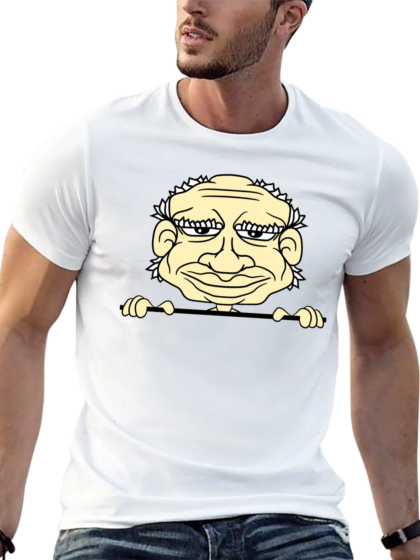 Funny Grandpa Cartoon Graphic Tee - Black