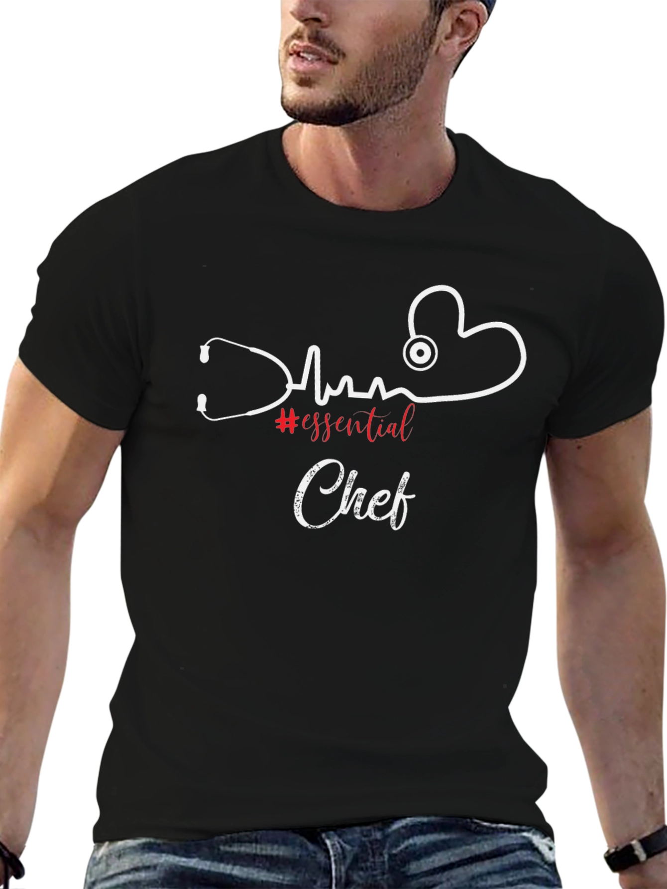 Essential Chef T-Shirt - Heartbeat Stethoscope Design
