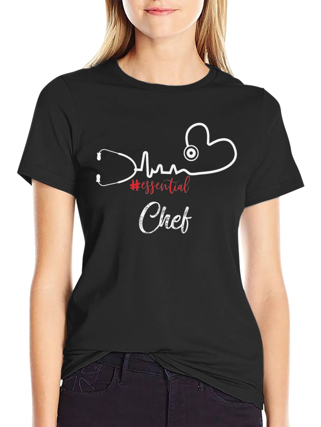 Essential Chef T-Shirt - Heartbeat Stethoscope Design