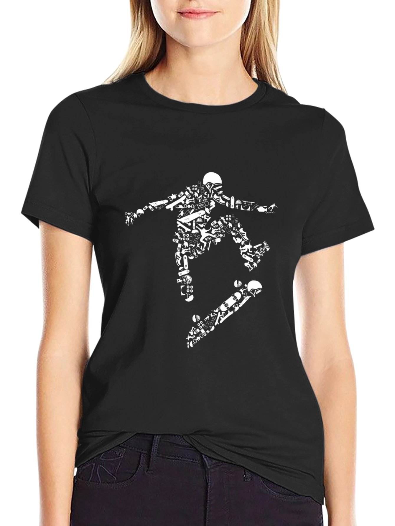 Skateboarding Graphic Tee - Black Cotton Blend