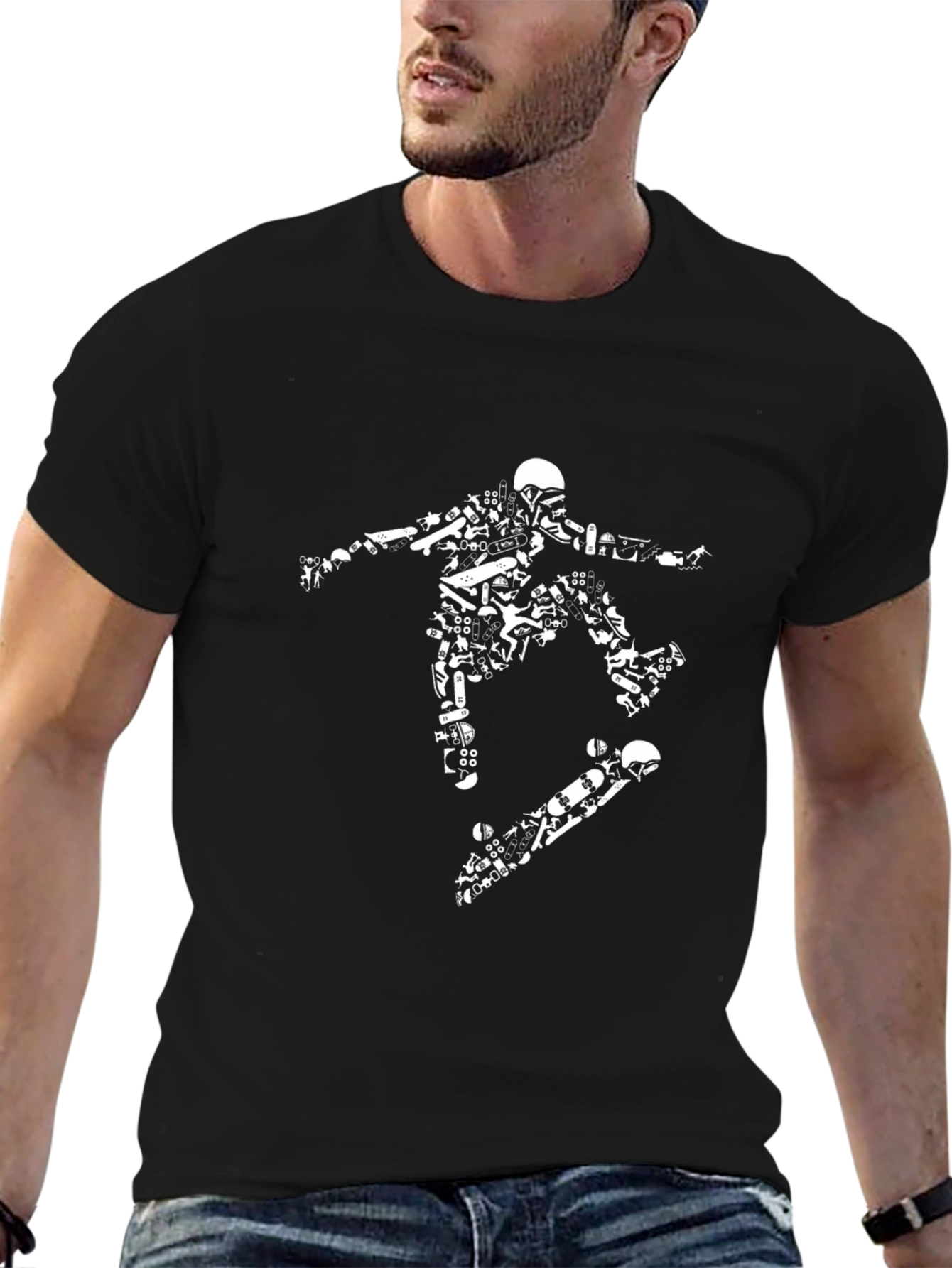 Skateboarding Graphic Tee - Black Cotton Blend