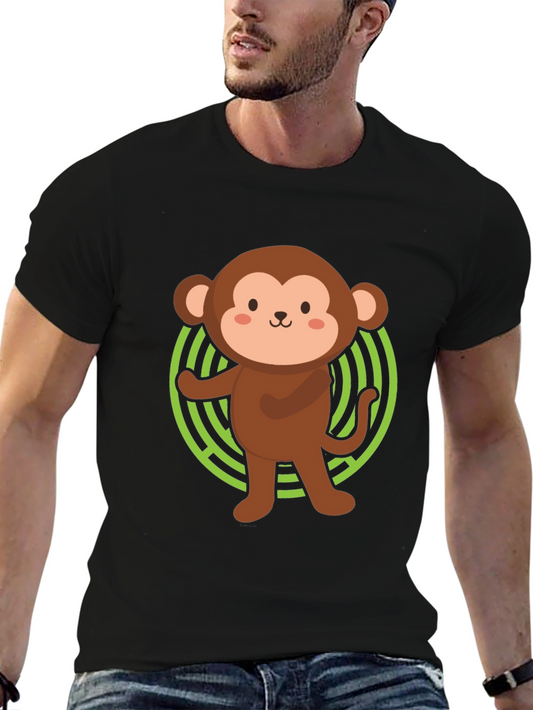 Cute Monkey Graphic Tee - Black Cotton Blend