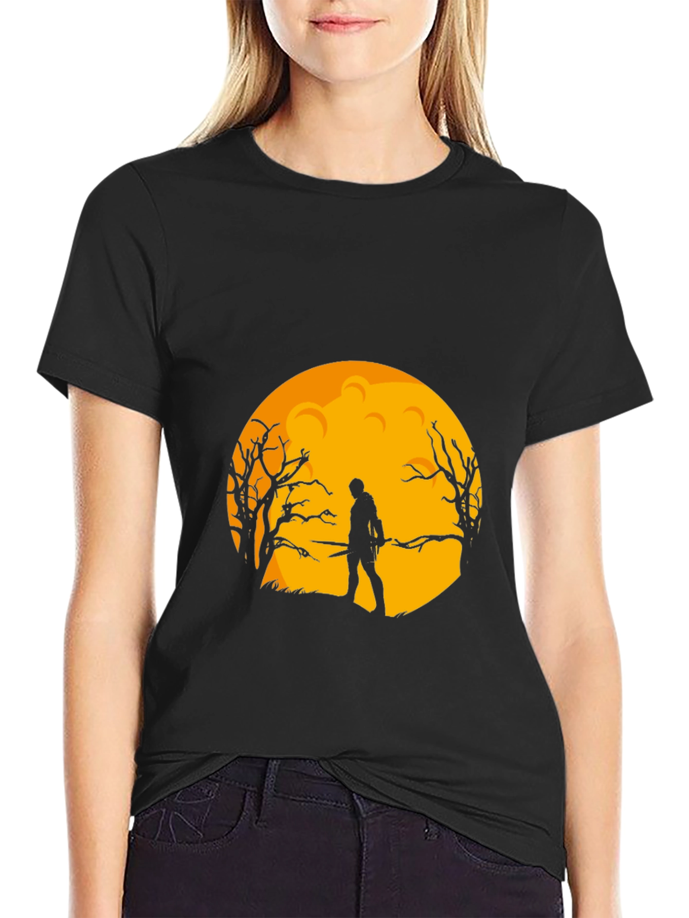 Moonlit Warrior Graphic Tee - Black