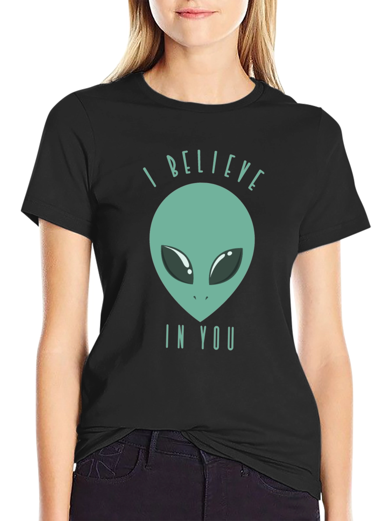 I Believe in You Alien Graphic T-Shirt - Black