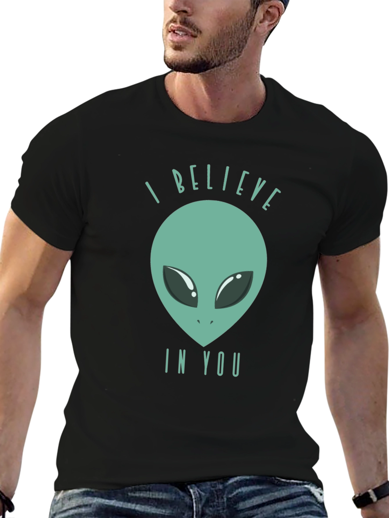 I Believe in You Alien Graphic T-Shirt - Black