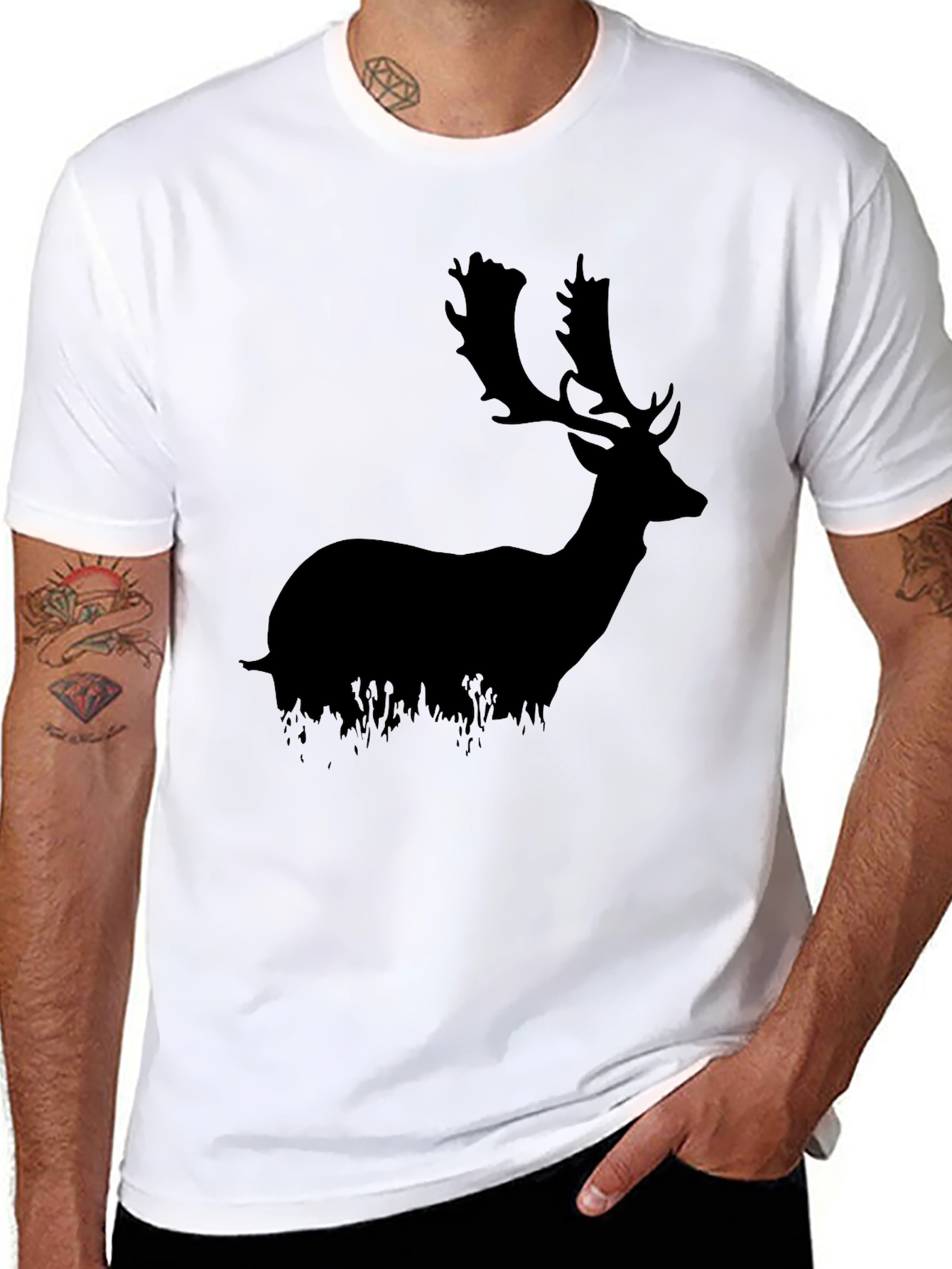 Mens Black Deer Graphic Tee