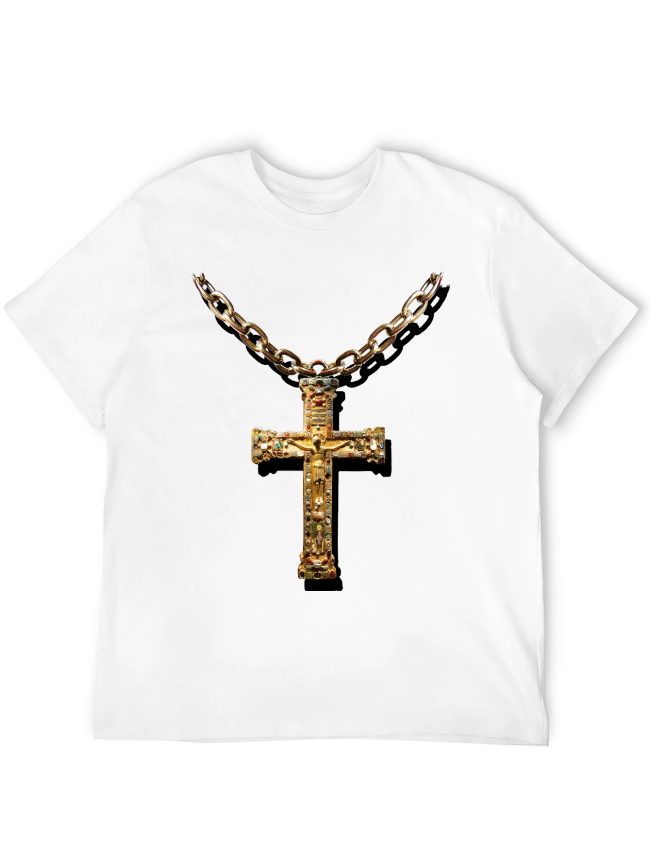 Embellished Cross Chain T-Shirt - Black