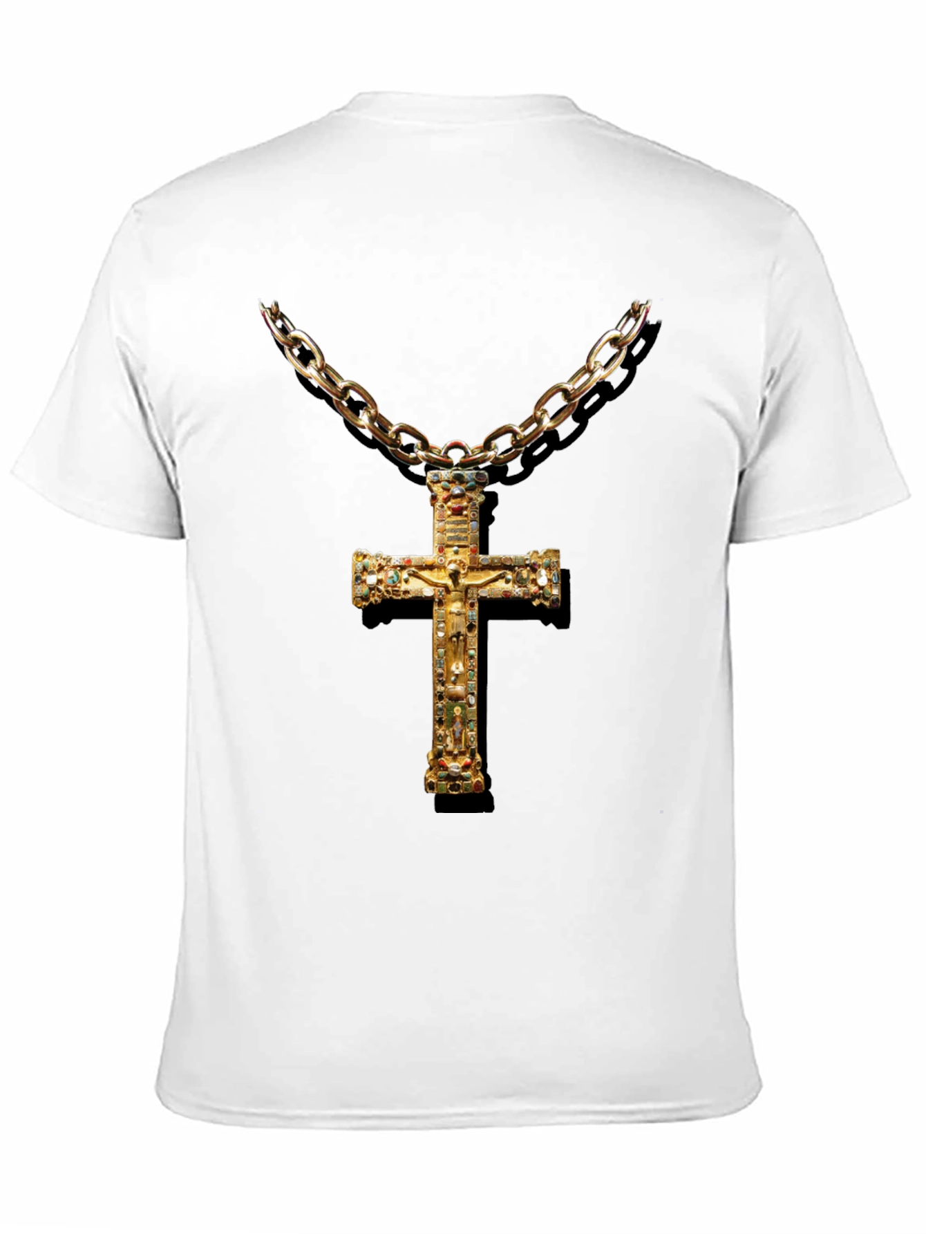 Embellished Cross Chain T-Shirt - Black