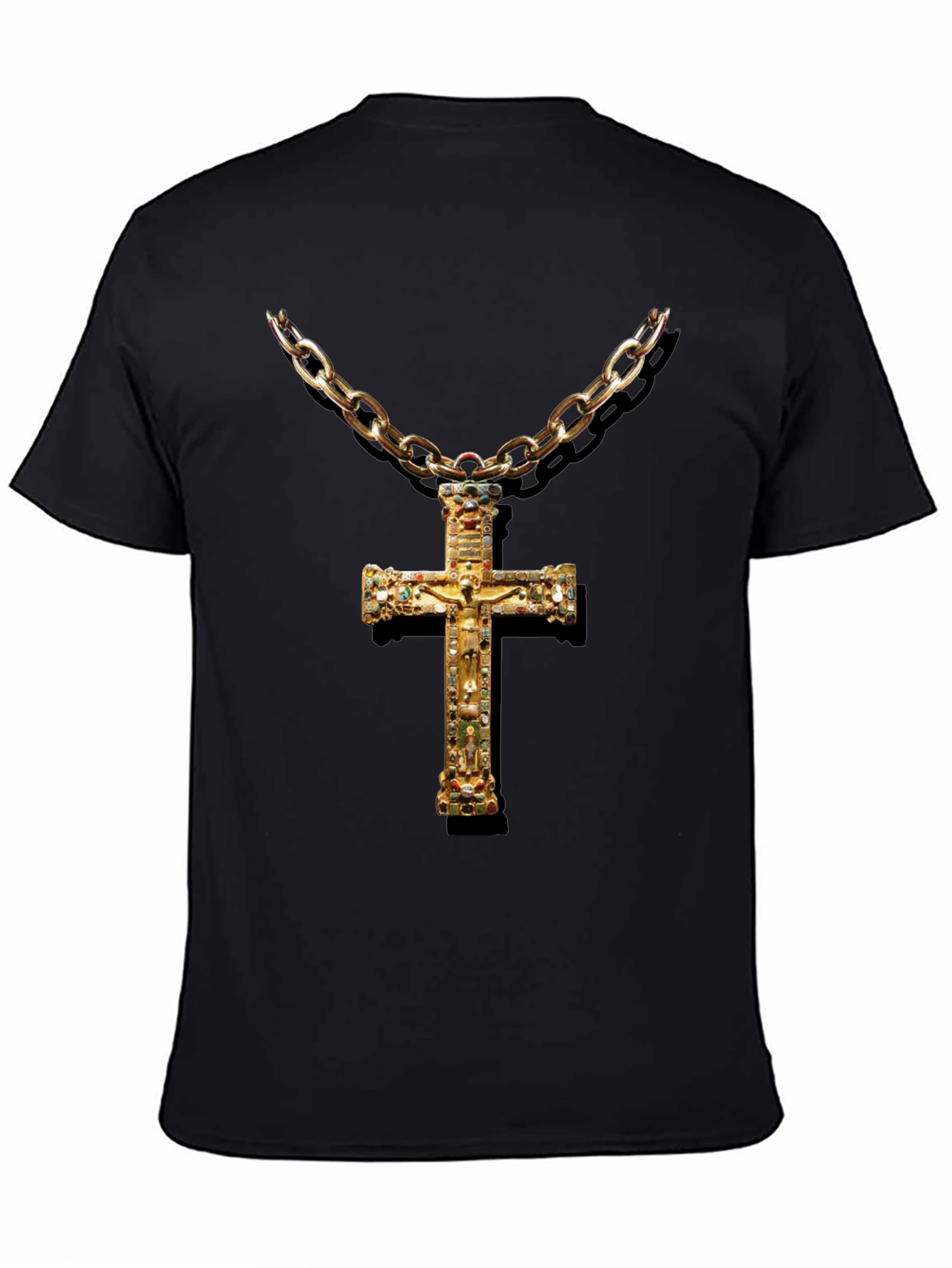 Embellished Cross Chain T-Shirt - Black